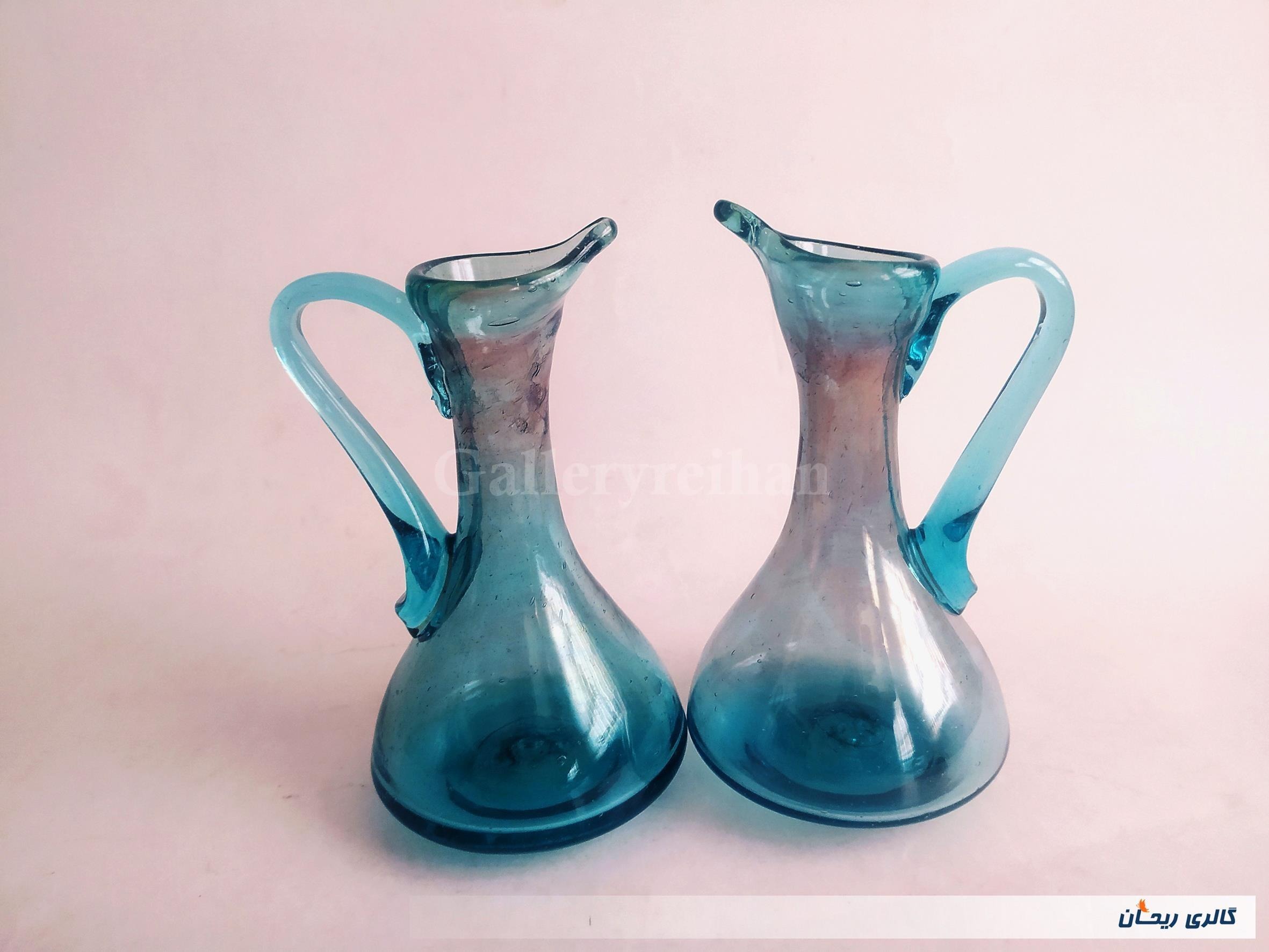 2 پارچ مینیاتوری دستساز شیشه ای آبی (45253-54)