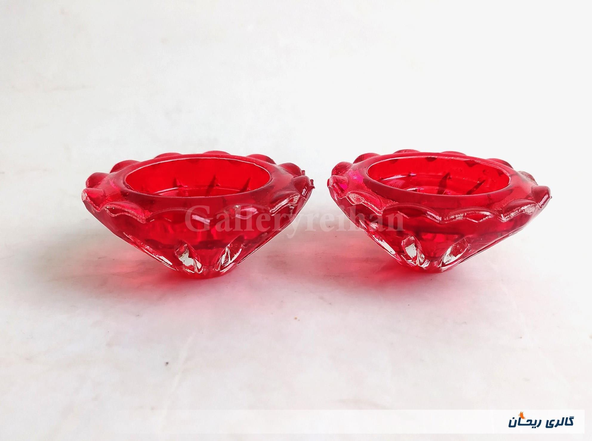 2عدد شمعدان شیشه ای ضخیم طرح الماس توپر (44773-4)