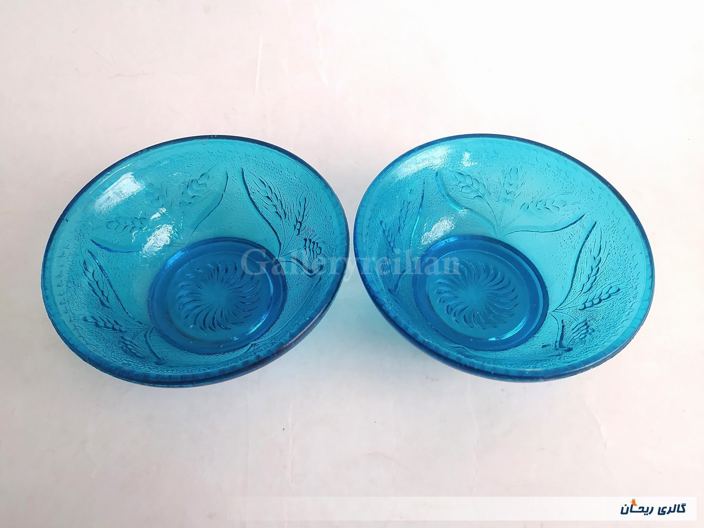 2 عدد کاسه شیشه ای قدیمی آبی (45323-45324)
