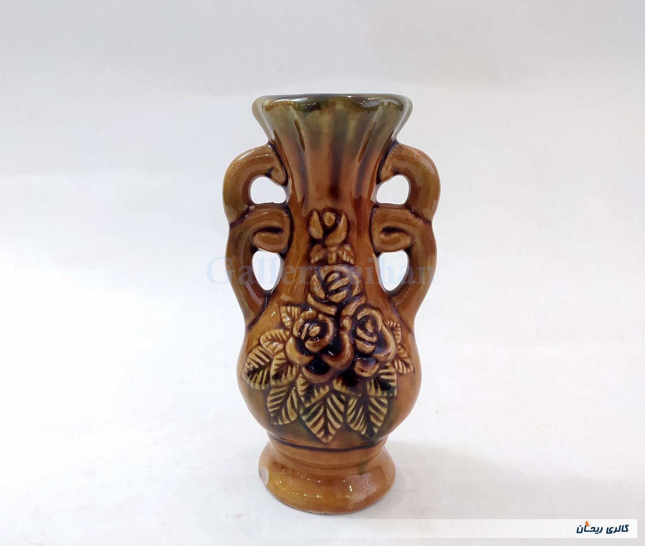 گلدان سفالی قدیمی لعابدار طرح گل (کد47561)