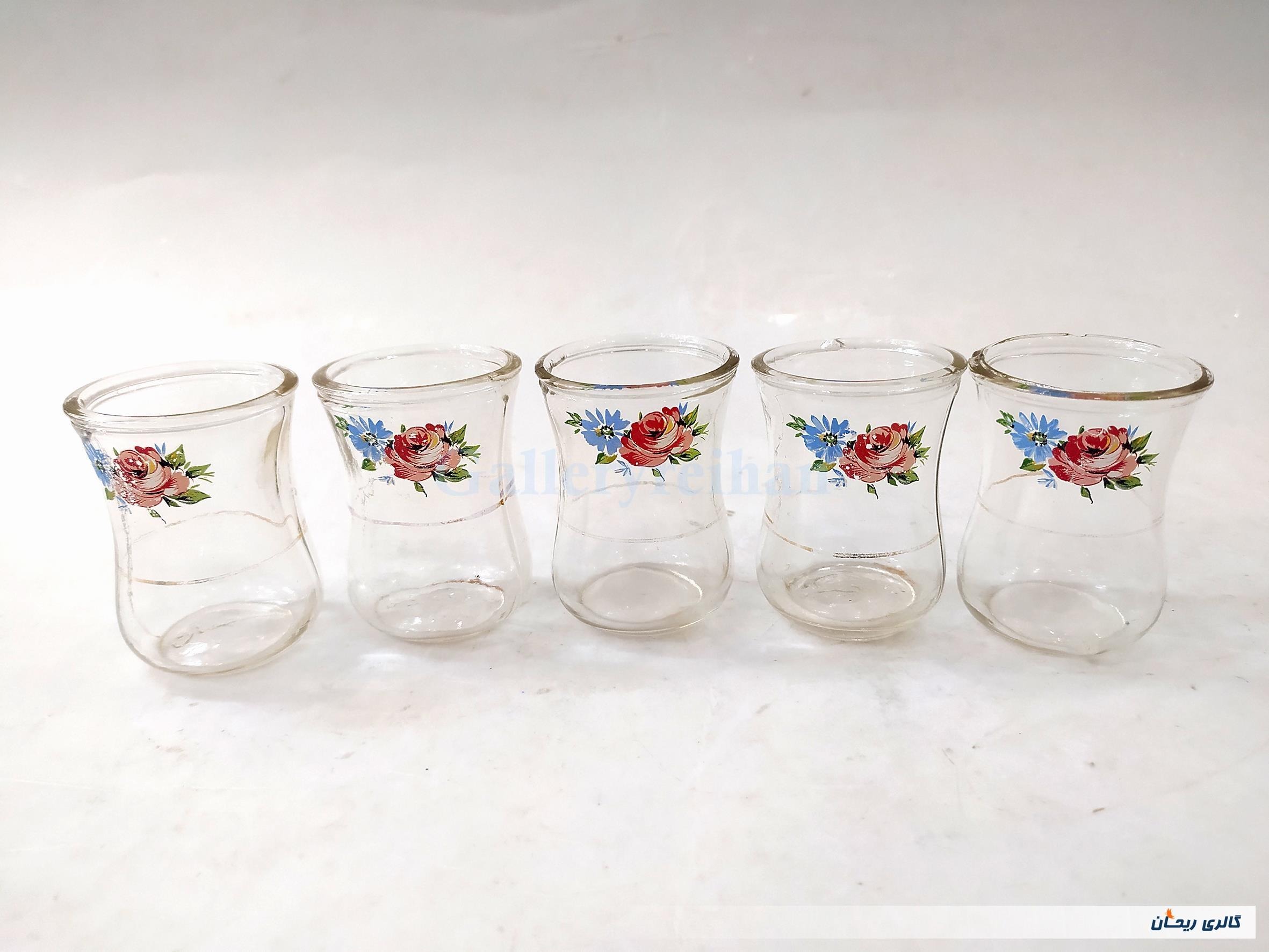 5 استکان قدیمی کمرباریک ایرانی گلدار (کد47615-19)