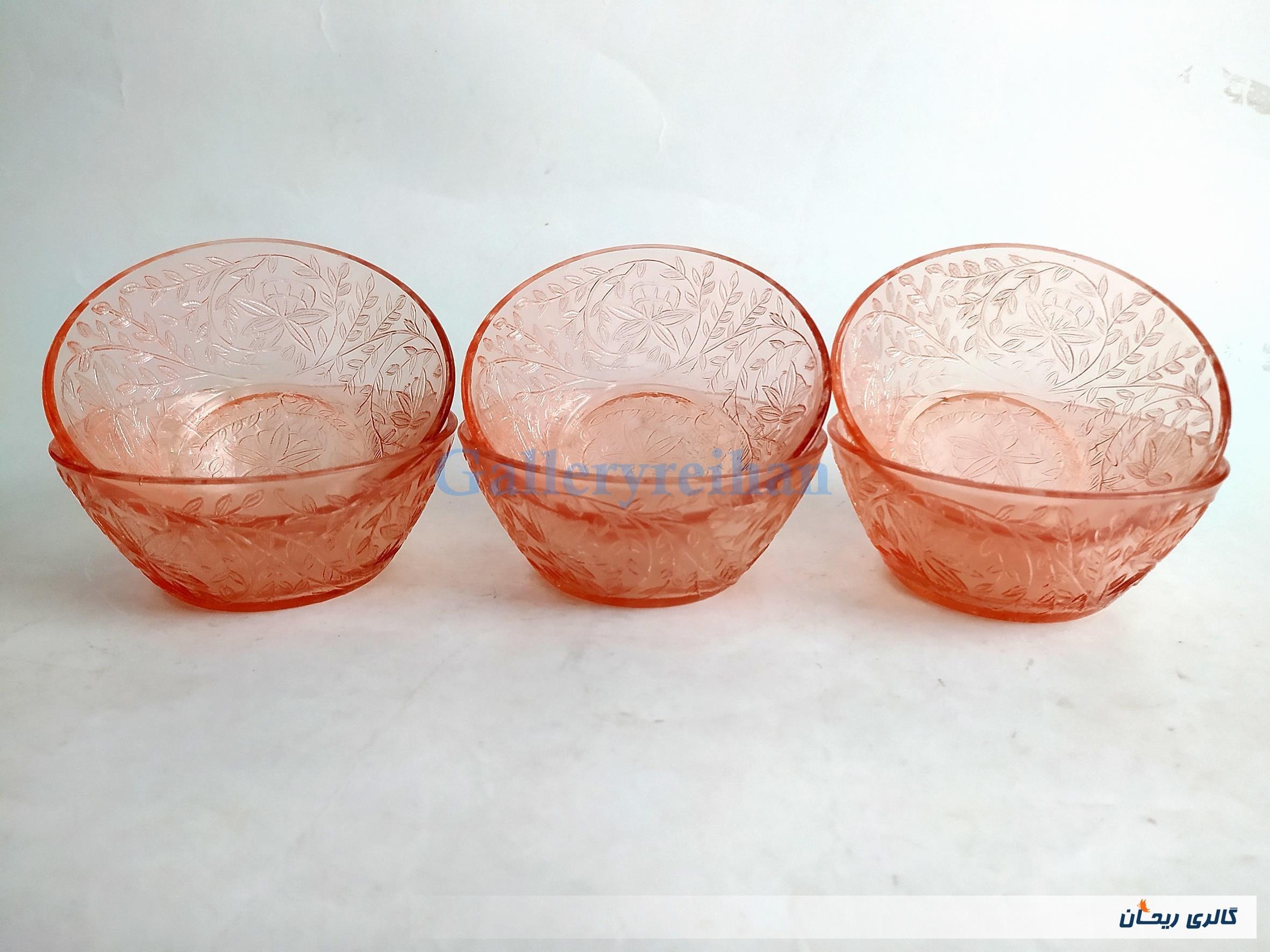 4عدد کاسه شیشه ای قدیمی صورتی برجسته (3-46360)