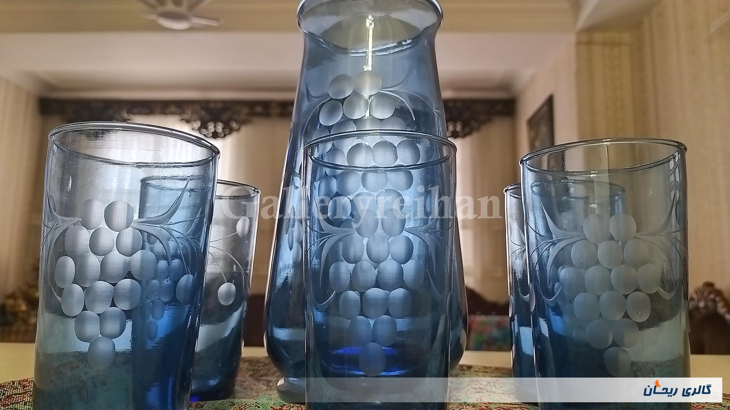 سرویس پارچ و لیوان قدیمی تراش دست انگوری (47614)