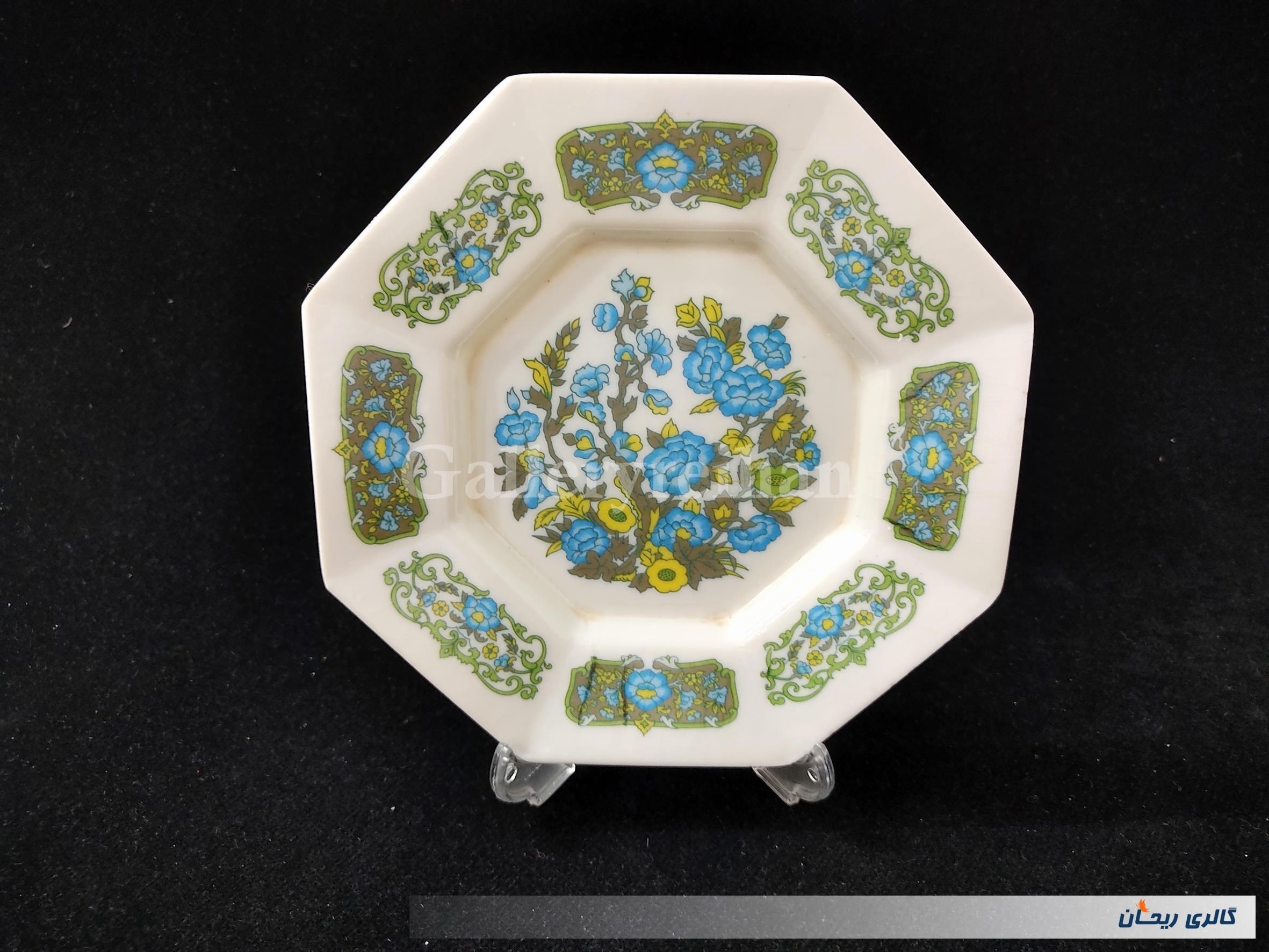 دیوارکوب ملامین قدیمی طرح گل آبی 8 ضلعی (کد47837)