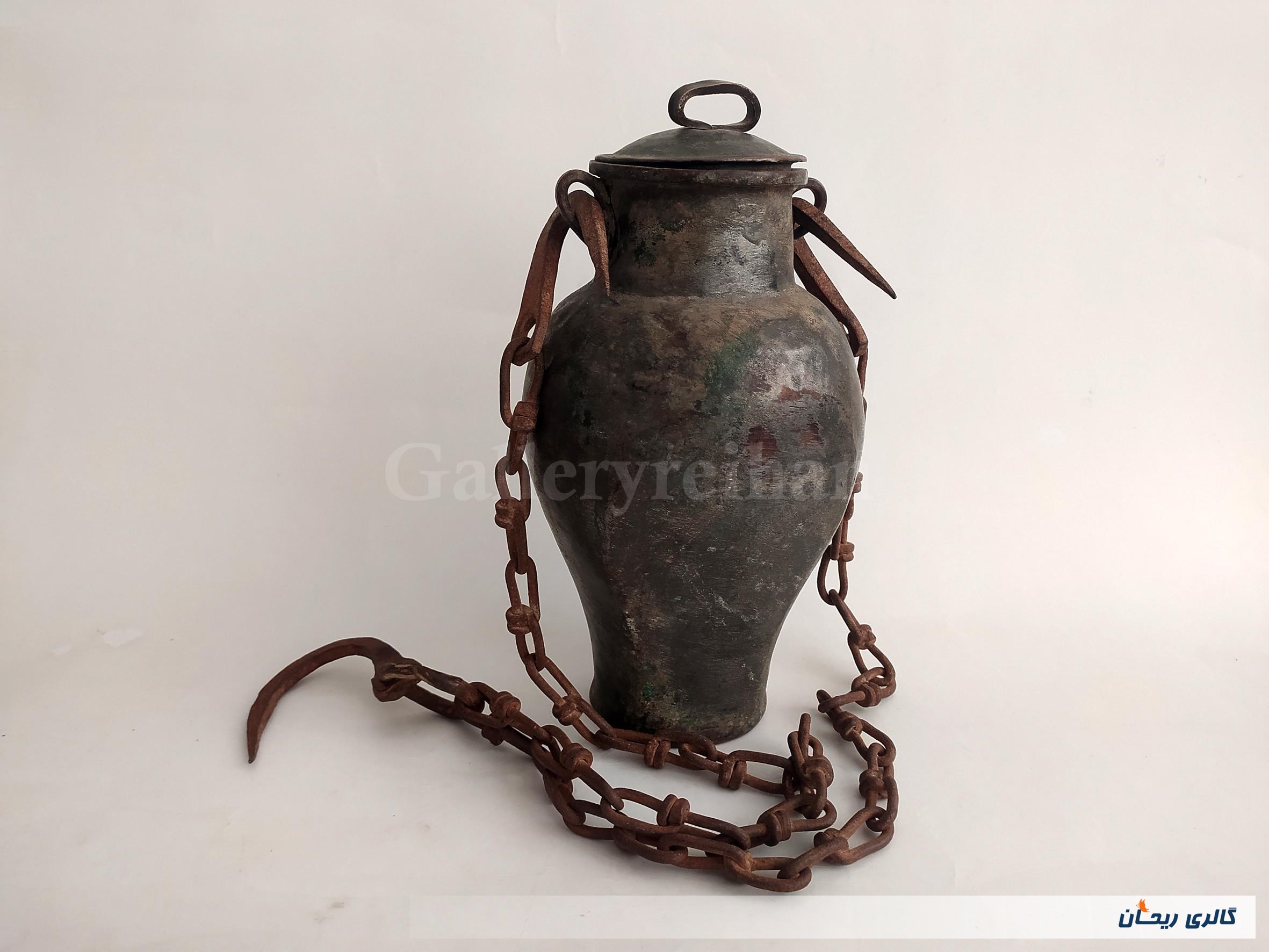 دبه روغن مسی قاجاری بسیار قدیمی و کمیاب (کد232)