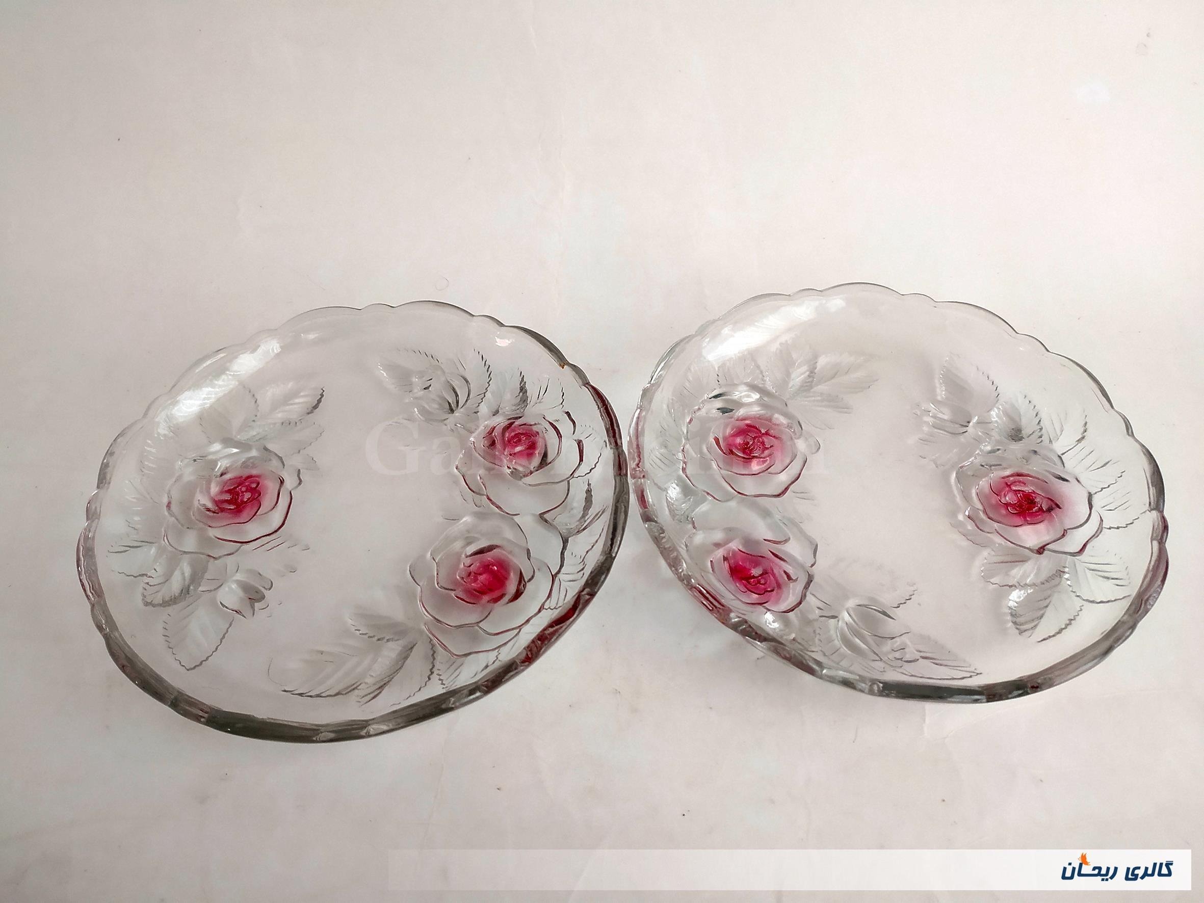 2 پیش دستی بلور قدیمی دورنگ طرح گل (کد49837)