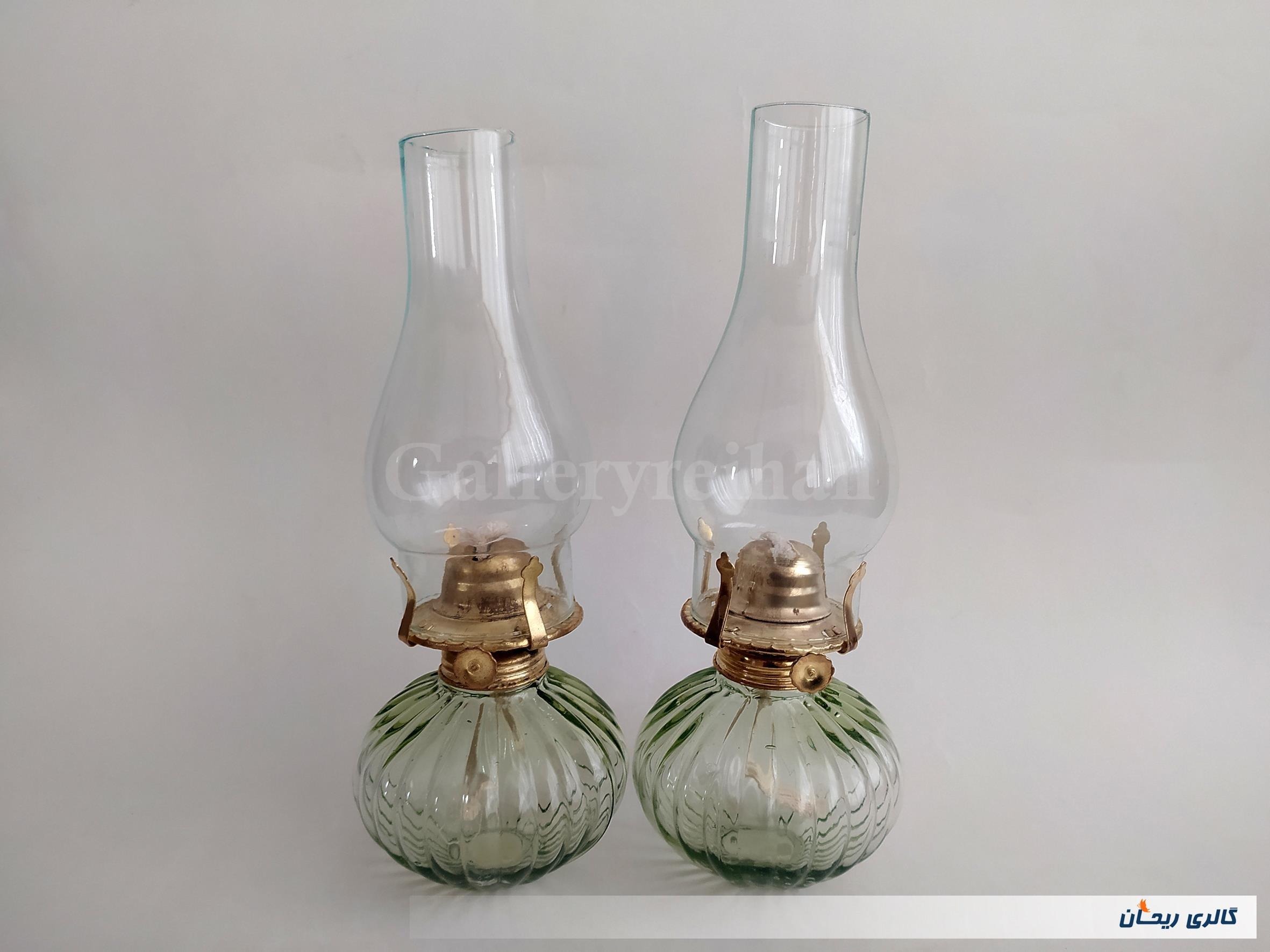 2 چراغ نفتی زیبا طرح شیاردار بیدی کمرنگ (8-50337)