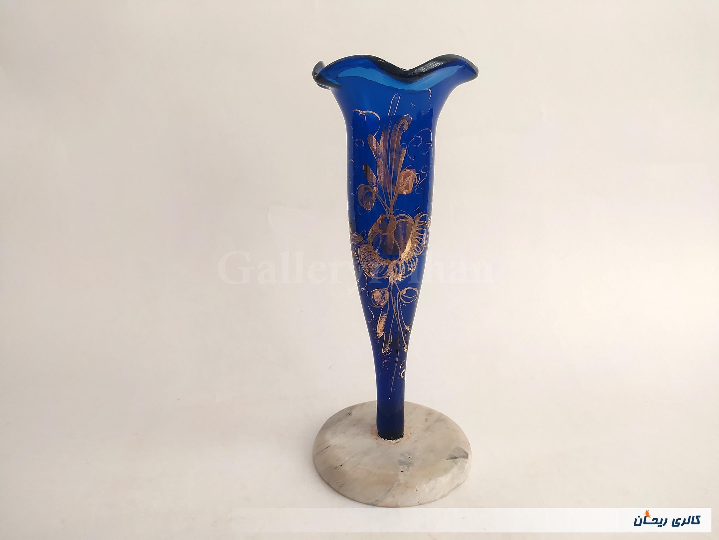 گلدان شیشه ای قدیمی و زیبا پایه سنگی (کد51334)