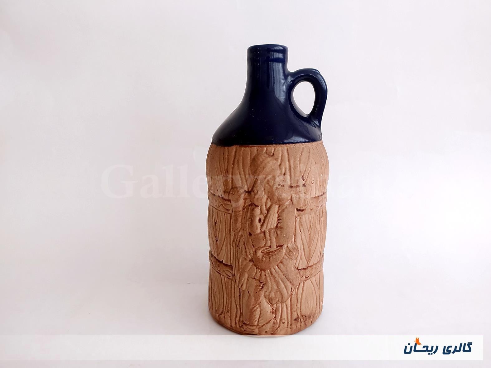 کوزه سفالی زیبا طرح پیره مرد لعاب لاجوردی (51023)