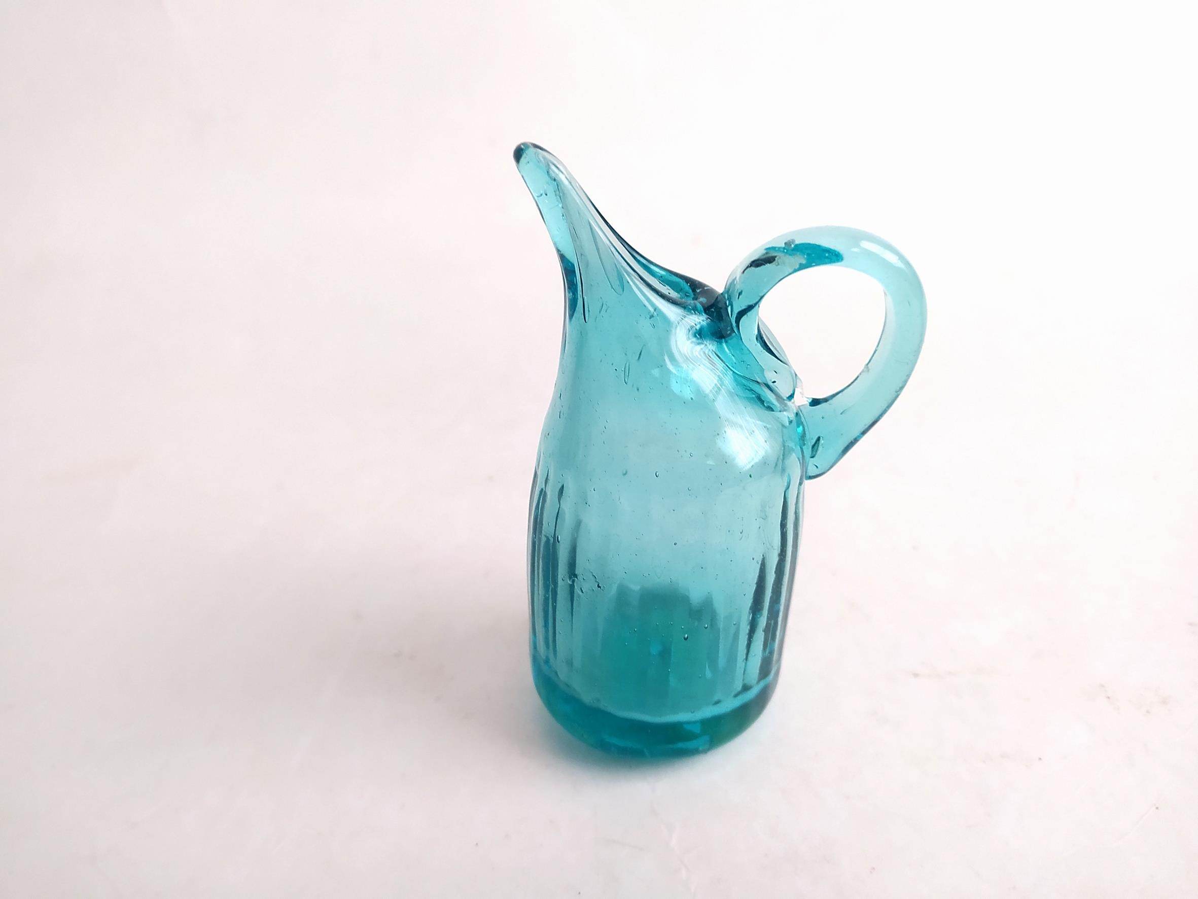 پارچ آبی کاملا دست ساز شیشه ای مینیاتوری (کد44418)