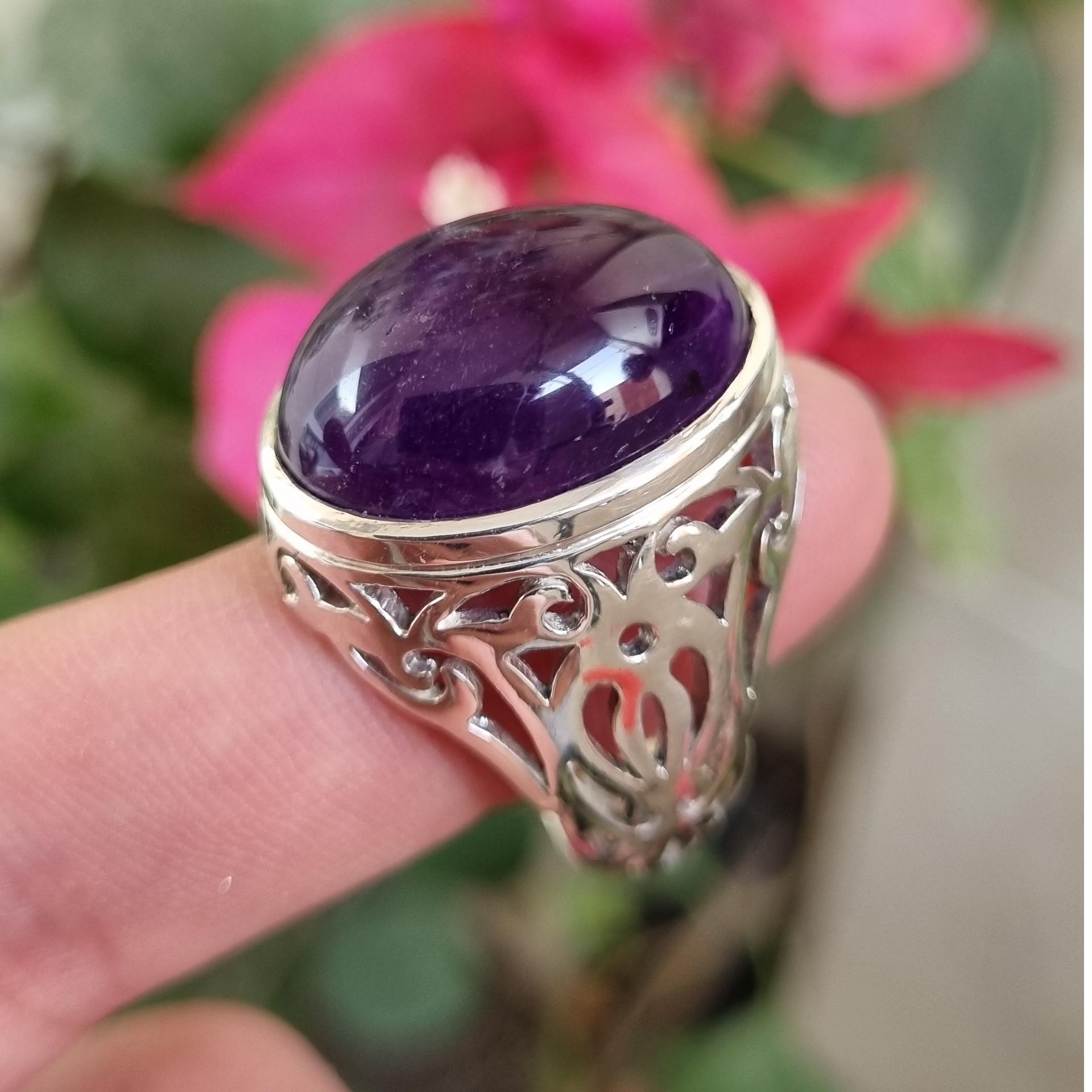 انگشتر نقره آمیتیست رکاب شبکه کاری سایز 65