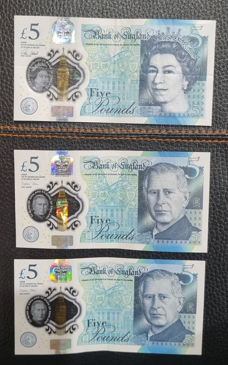 سه اسکناس 5 پوند انگلیس