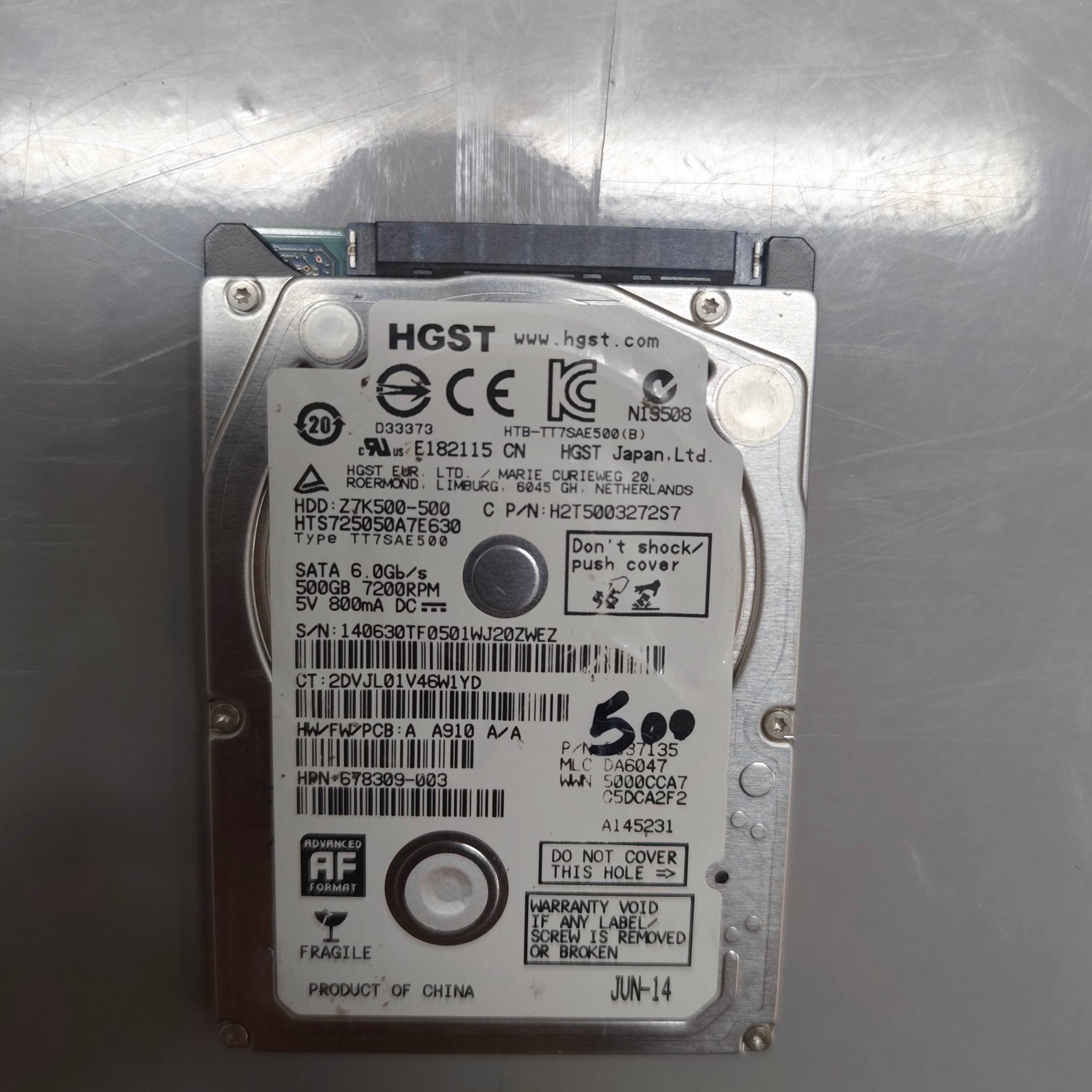 هارد لپ تاپ مارک 500g hgst (سلامت 98 درصد )