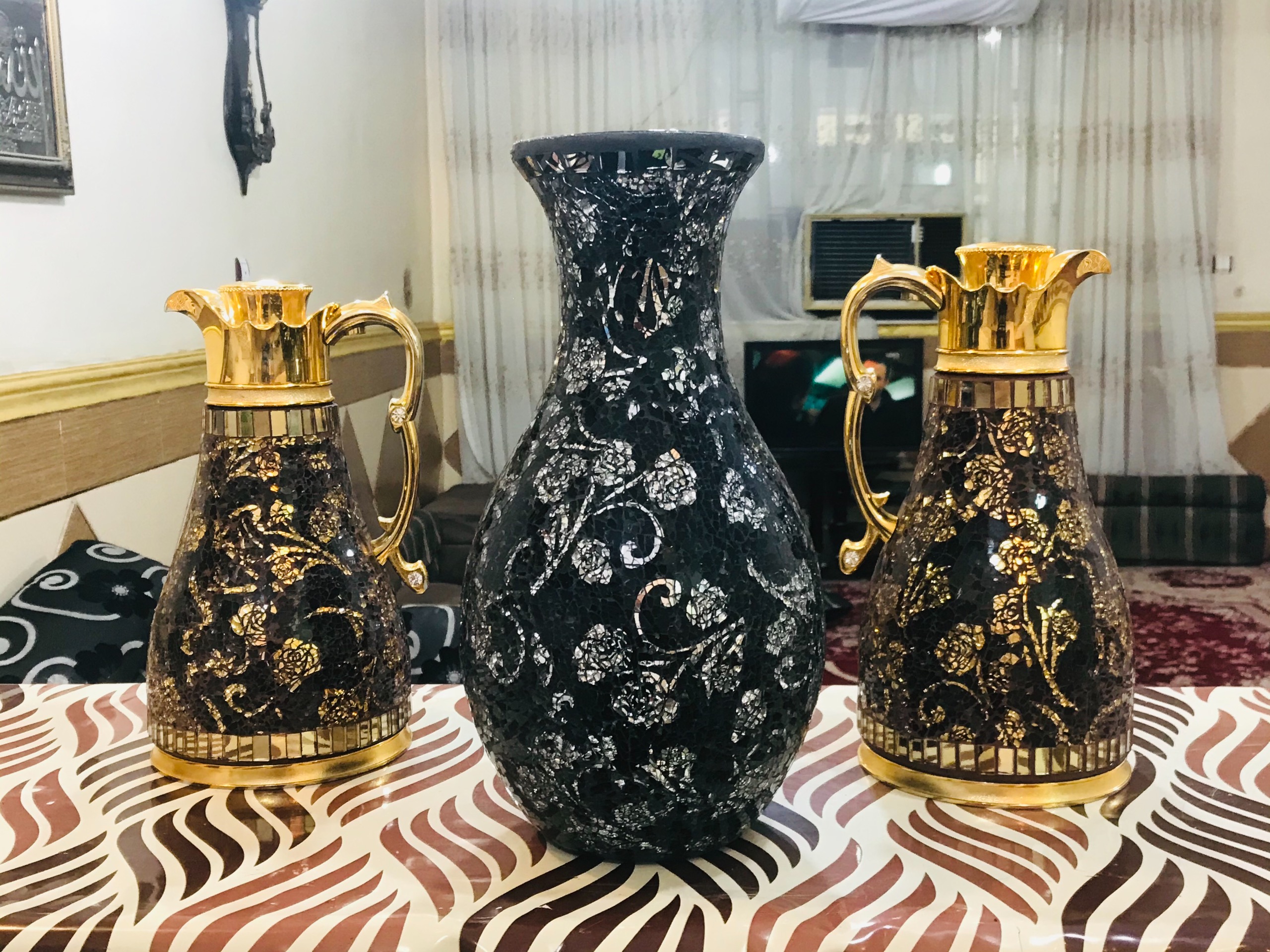 ست دکوری گلدان وفلاکس آینه کاری شده 3بعدی