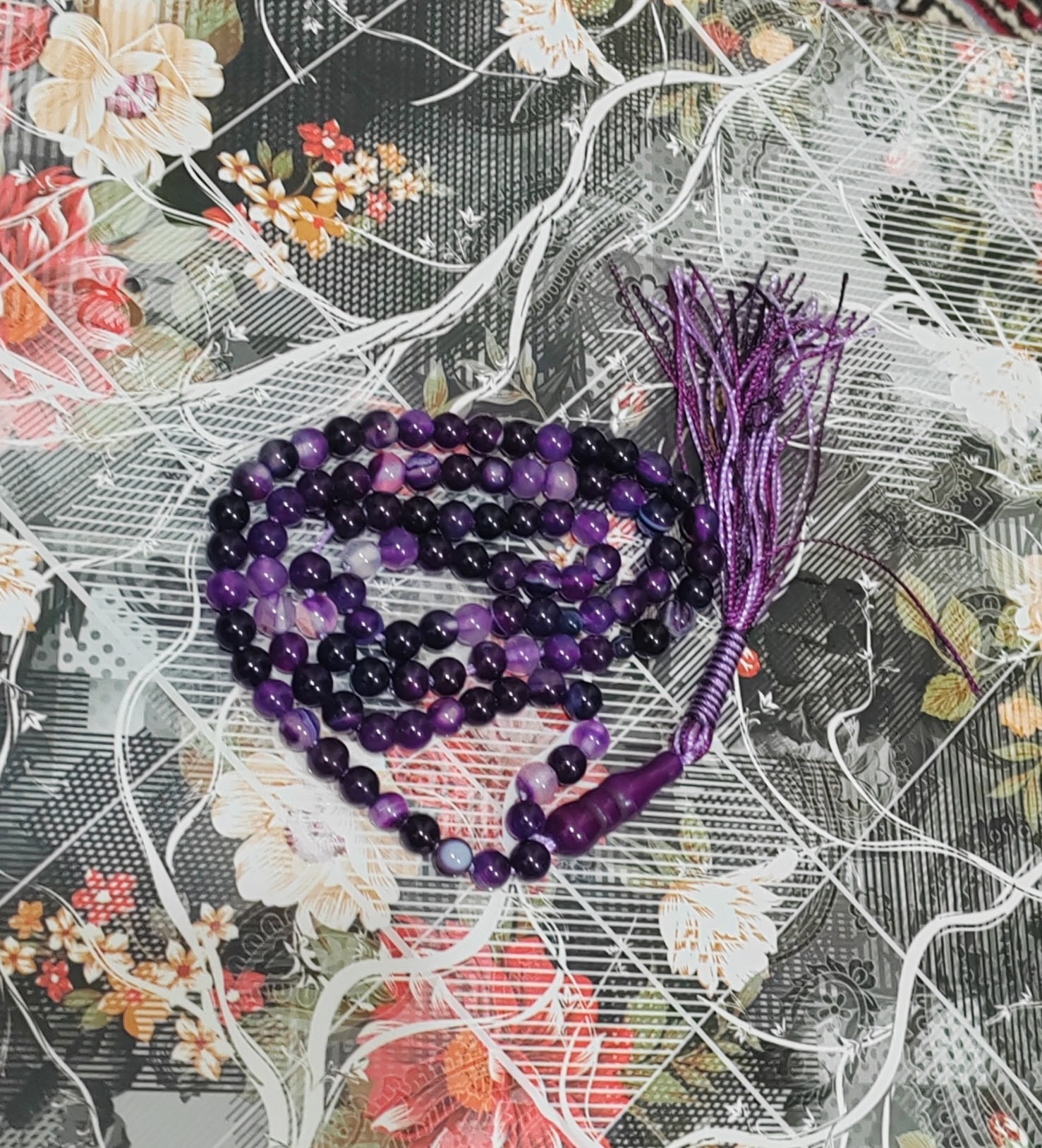 تسبیح سنگ عقیق بنفش 101 دونه سایز 6 کد 1