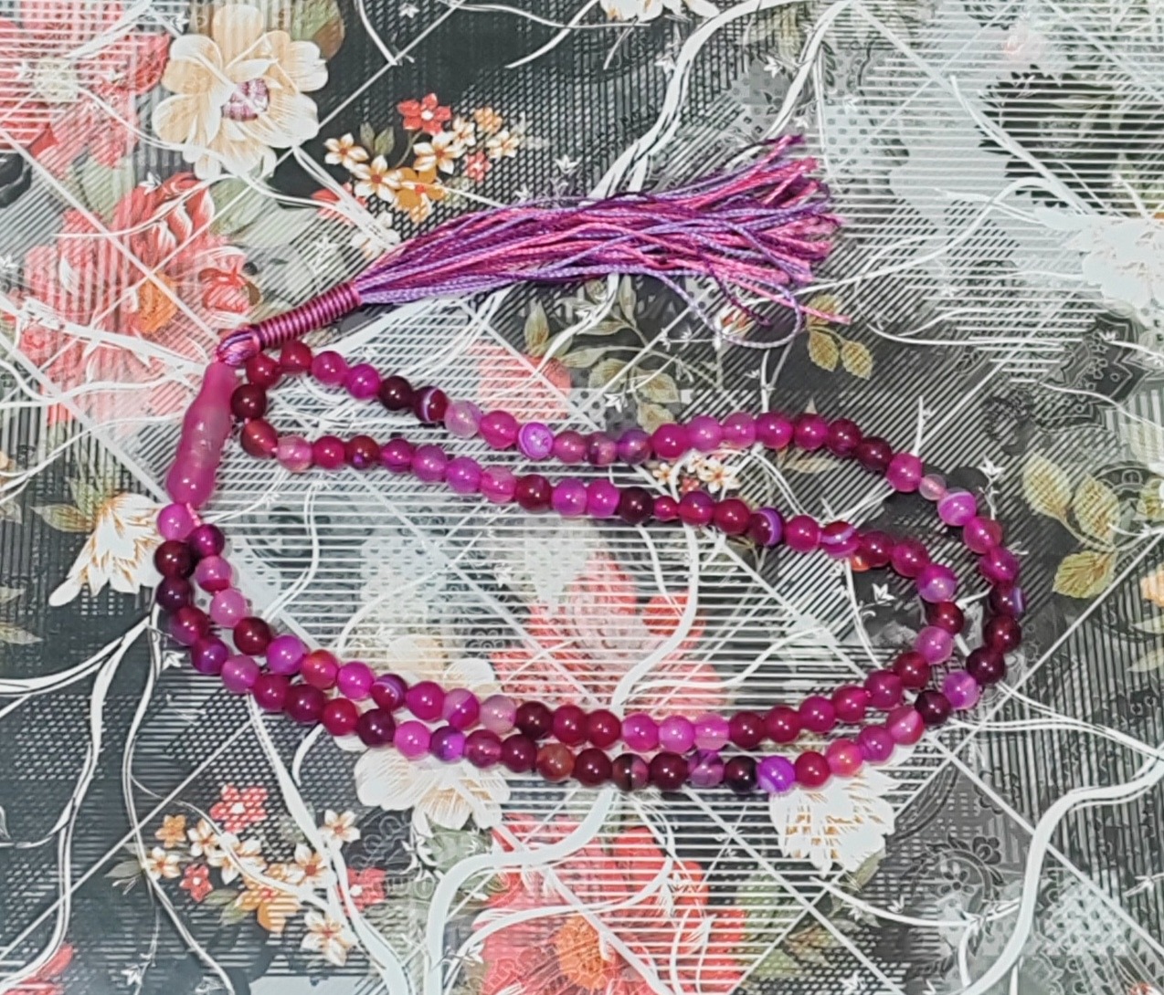 تسبیح سنگ عقیق صورتی 101 دونه سایز 6 کد 1