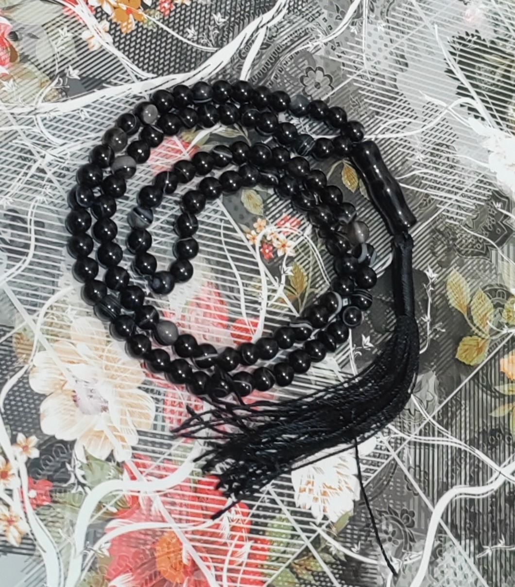 تسبیح سنگ عقیق سیاه سلیمانی 101 دونه سایز 6 کد 1