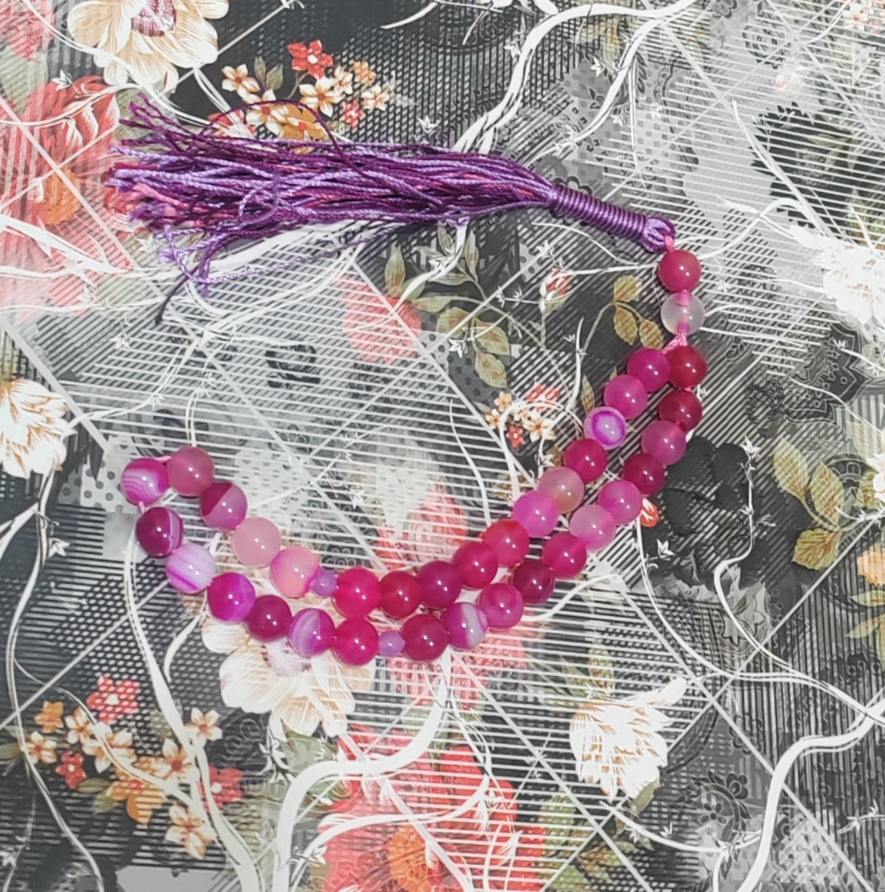 تسبیح سنگ عقیق صورتی 33 دونه سایز 8 کد 1