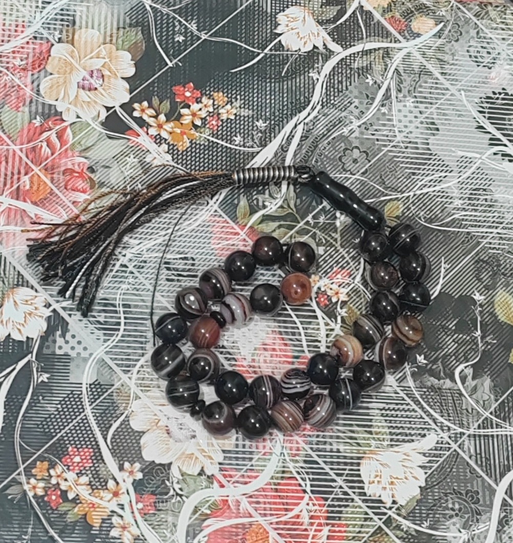 تسبیح سنگ عقیق باباقوری سلیمانی 33دونه سایز 10 کد6