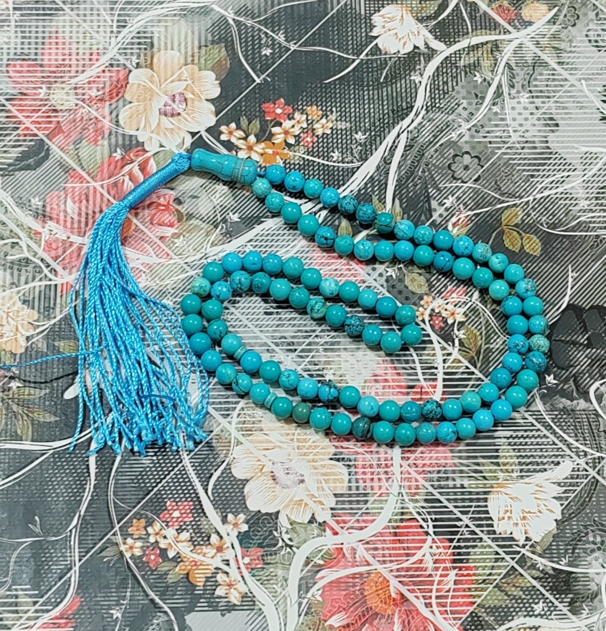 تسبیح سنگ فیروزه سبز و آبی 101 دونه سایز6 کد2