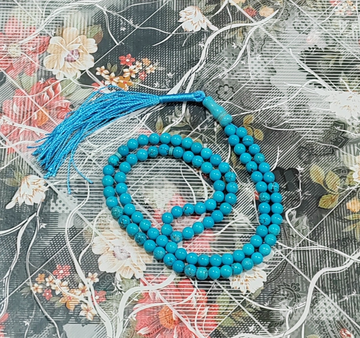 تسبیح سنگ فیروزه آبی 101دونه سایز 6 کد4