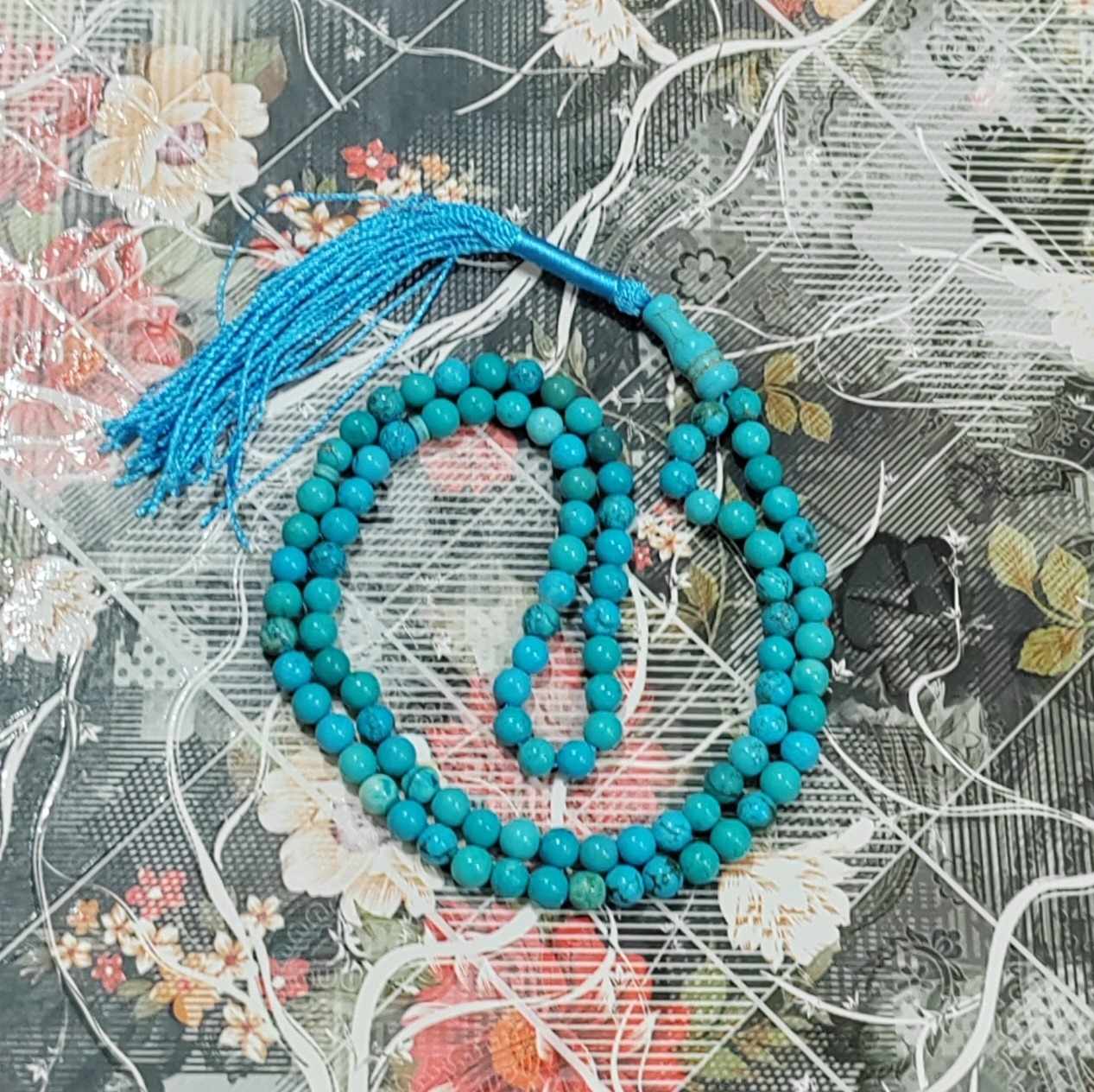 تسبیح سنگ فیروزه سبز و آبی 101 دونه سایز6 کد 5