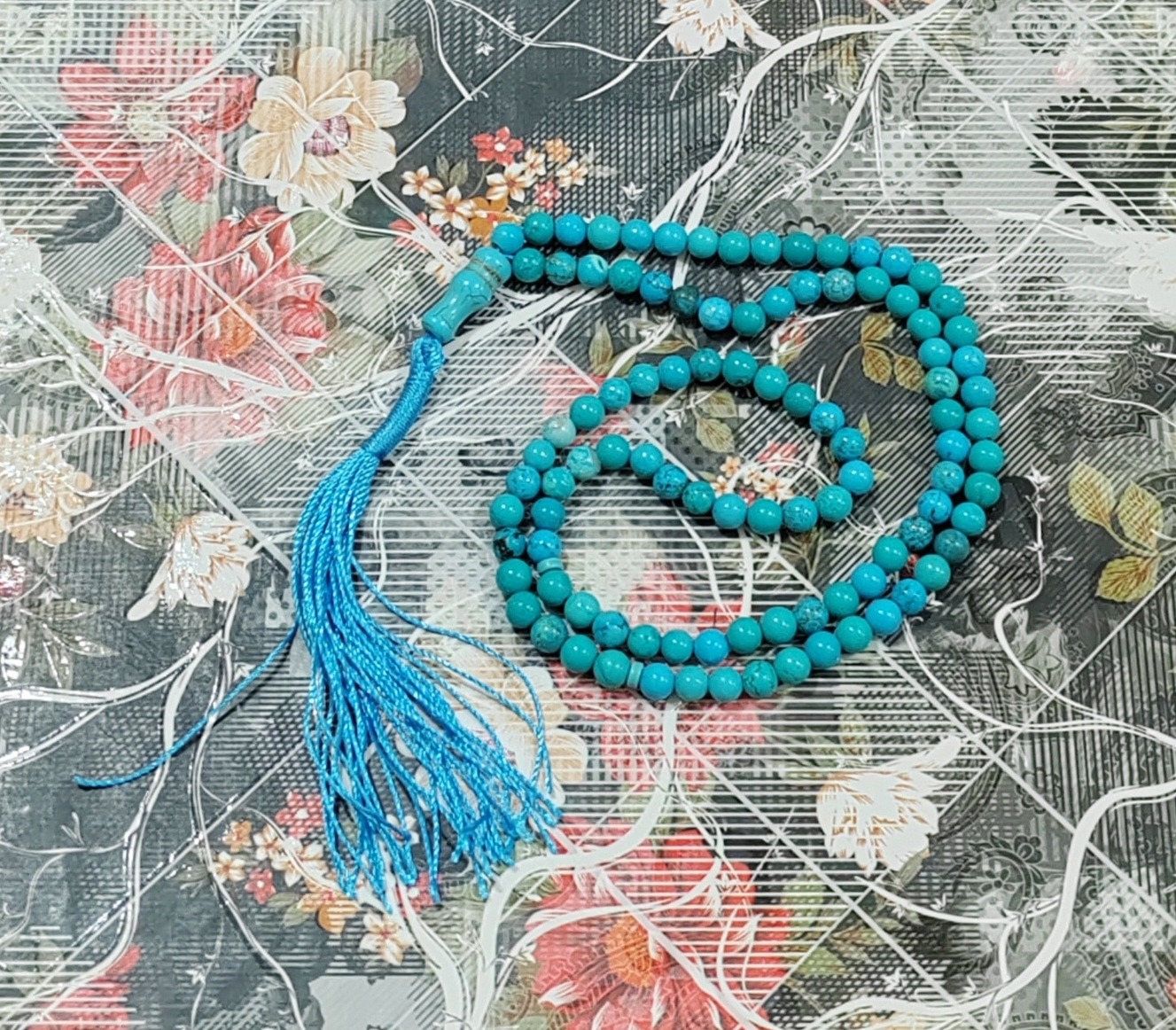 تسبیح سنگ فیروزه سبز و آبی 101دونه سایز6 کد 7