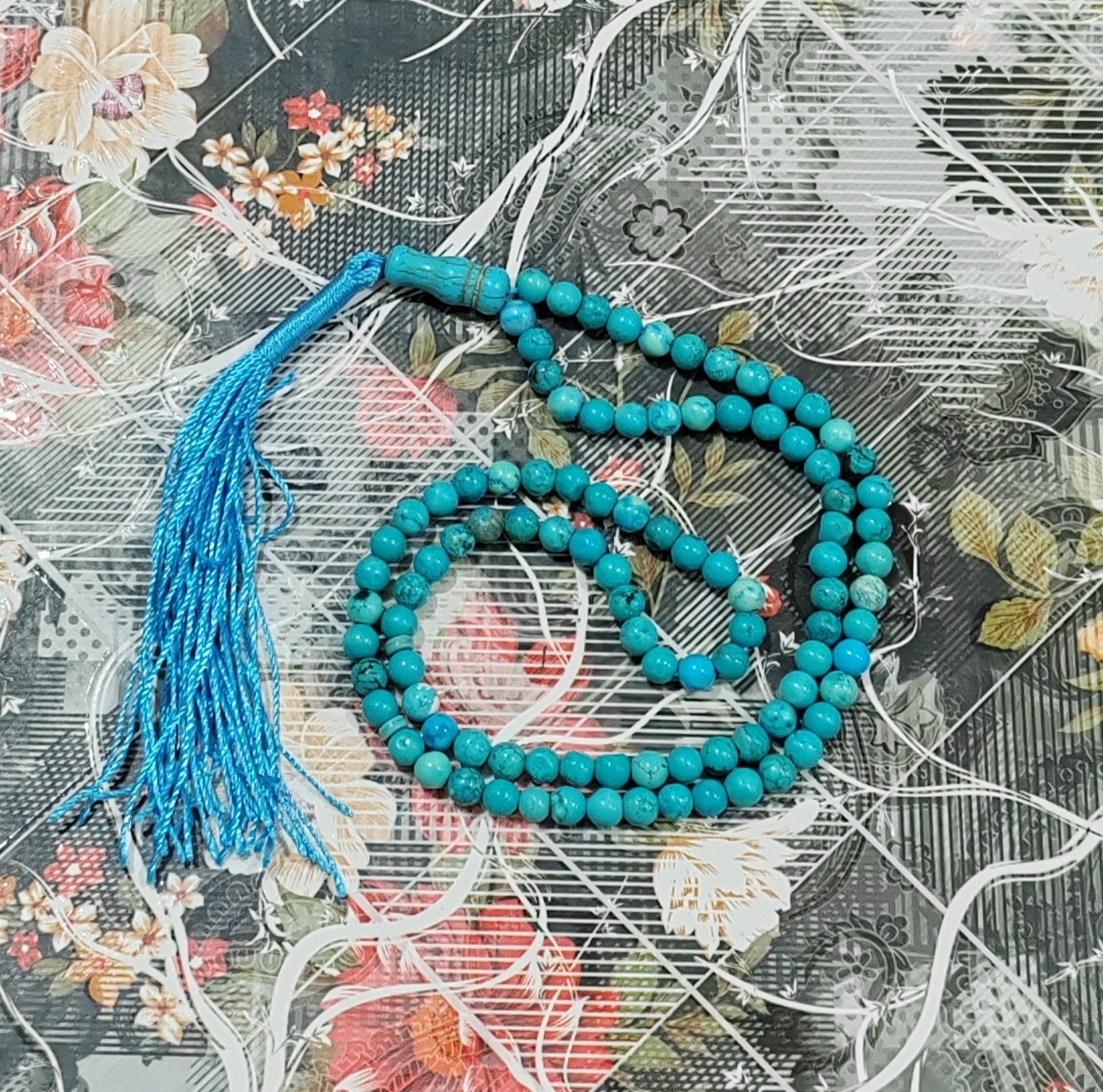 تسبیح سنگ فیروزه سبز و آبی 101دونه سایز6 کد 9