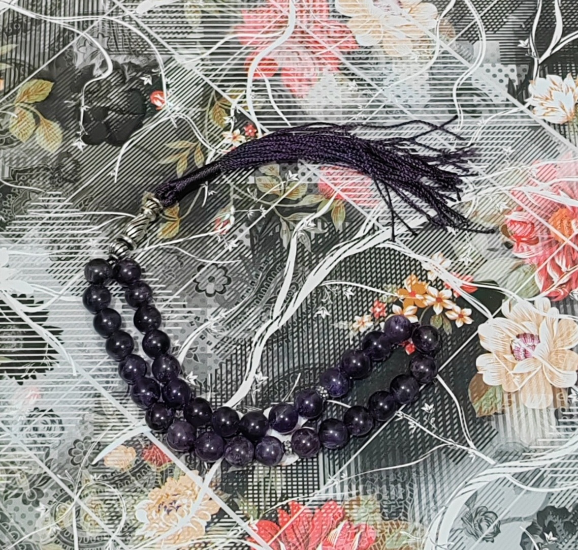 تسبیح سنگ آمیتیست 33دونه سایز 8 معدنی