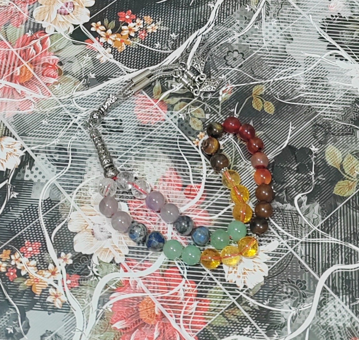 تسبیح سنگ هفت مراکز بدن 33دونه سایز 8 معدنی