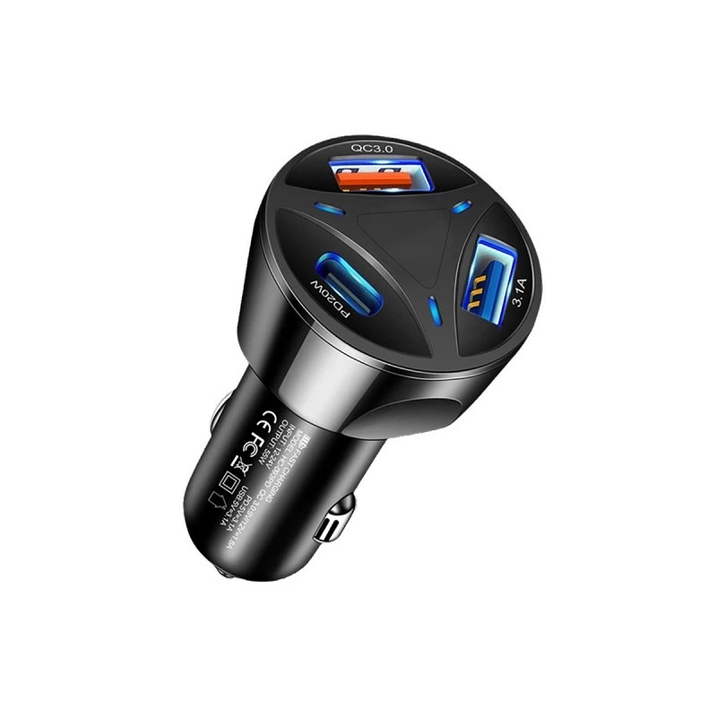 شارژر فندکی 55 وات سه پورت USB و تایپ سی
