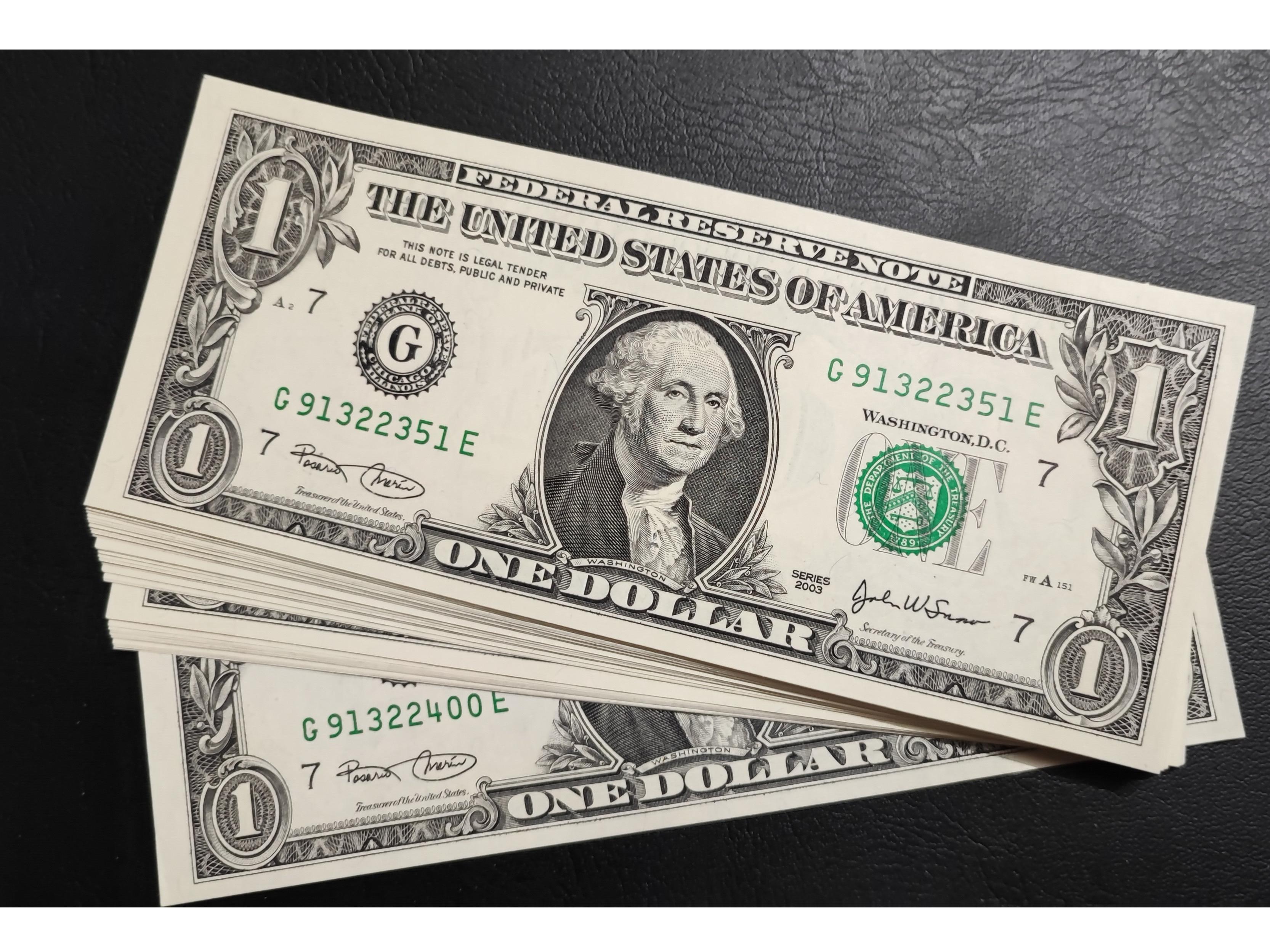 50برگ پشتسرهم 1دلاری تاریخ کمیاب 2003
