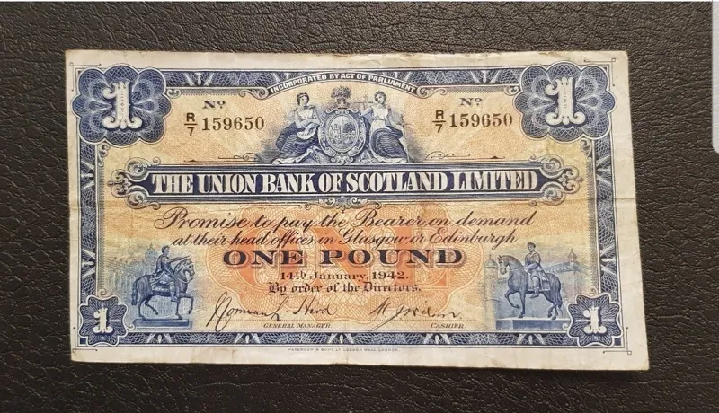 اسکناس کمیاب 1 پوند یونیون بانک اسکاتلند 1942