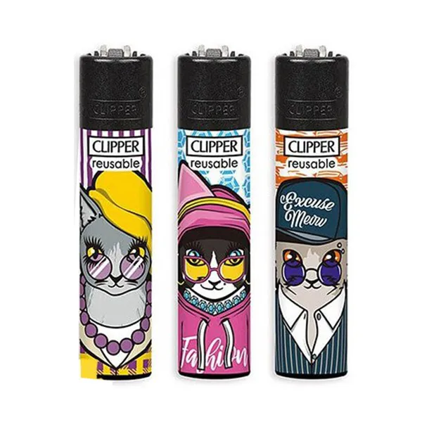 بسته سه عددی فندک خارجی کلیپر کلکسیونی طرح گربه