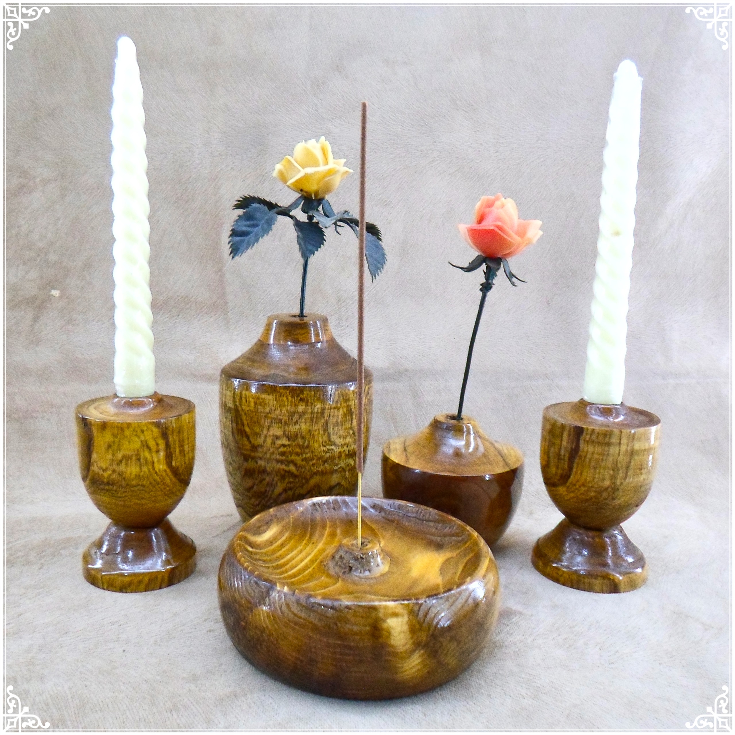 گلدان ، جاشمعی و جاعودی چوبی کد 6601
