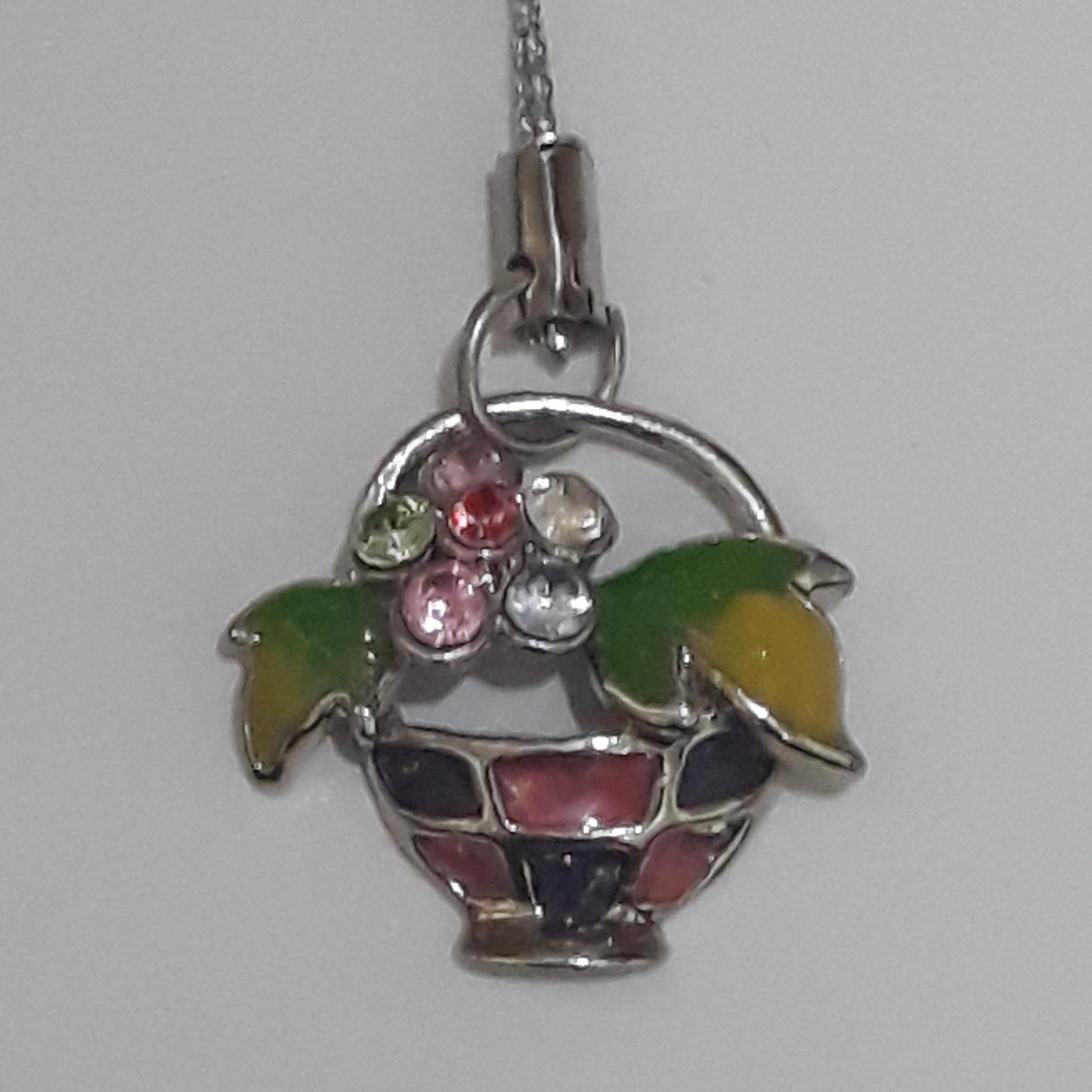 آویز تزئینی طرح سبد گل - روکش نقره ای نگین دار