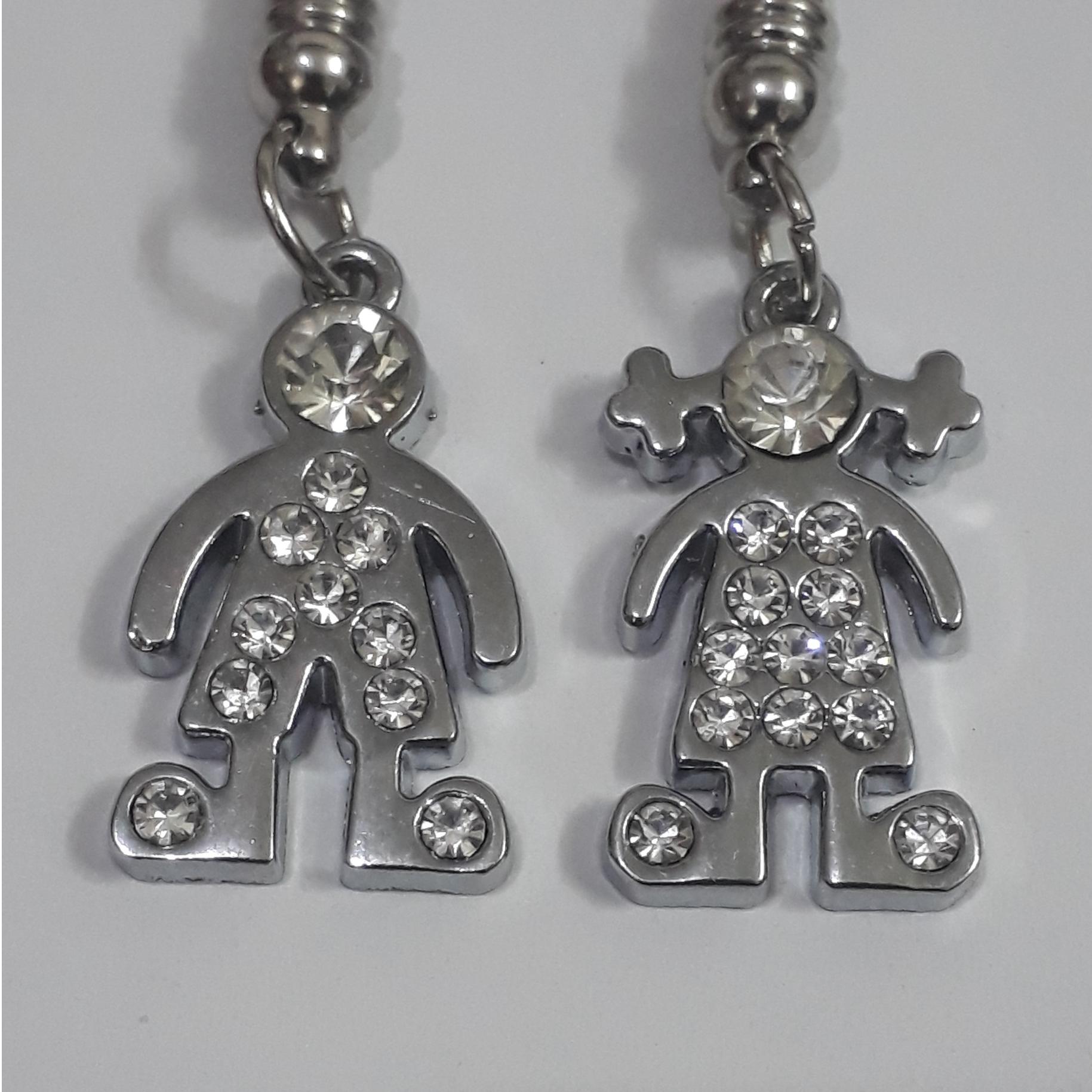 آویز تزئینی 2 تایی طرح دختر و پسر - استیل نگین دار