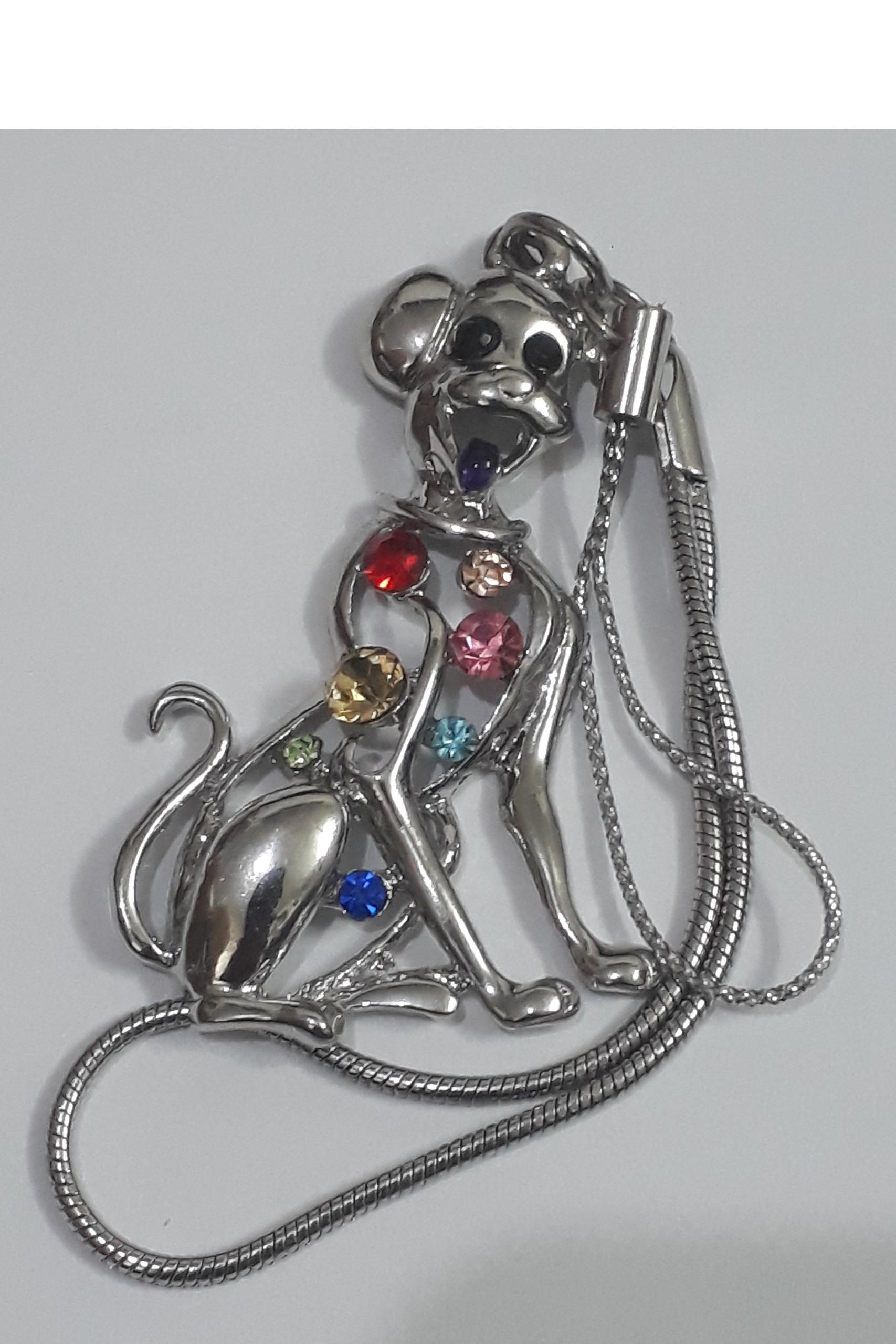 آویز تزئینی طرح سگ خالدار - روکش استیل نگین دار