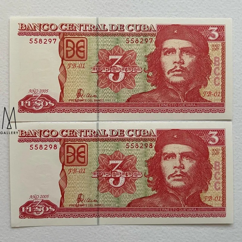 جفت اسکناس خارجی 3 پزو کوبا 2005 (بانکی) چگوارا