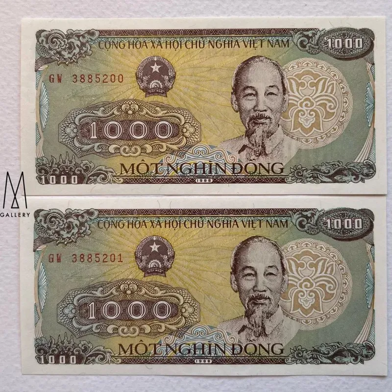 جفت اسکناس خارجی 1000 دونگ ویتنام 1988 (بانکی)
