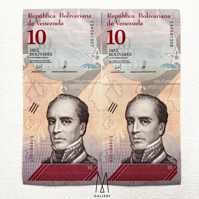 جفت اسکناس خارجی 10 بولیوار ونزوئلا 2018 درحدبانکی