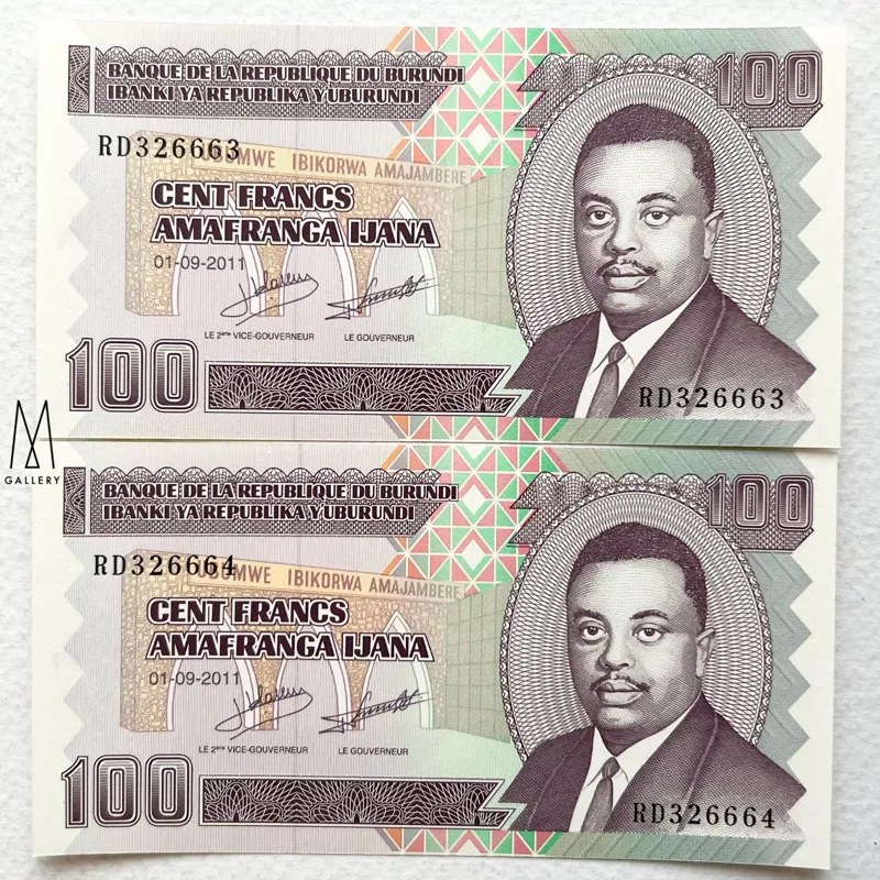 جفت اسکناس خارجی 100 فرانک بوروندی 2011 (بانکی)