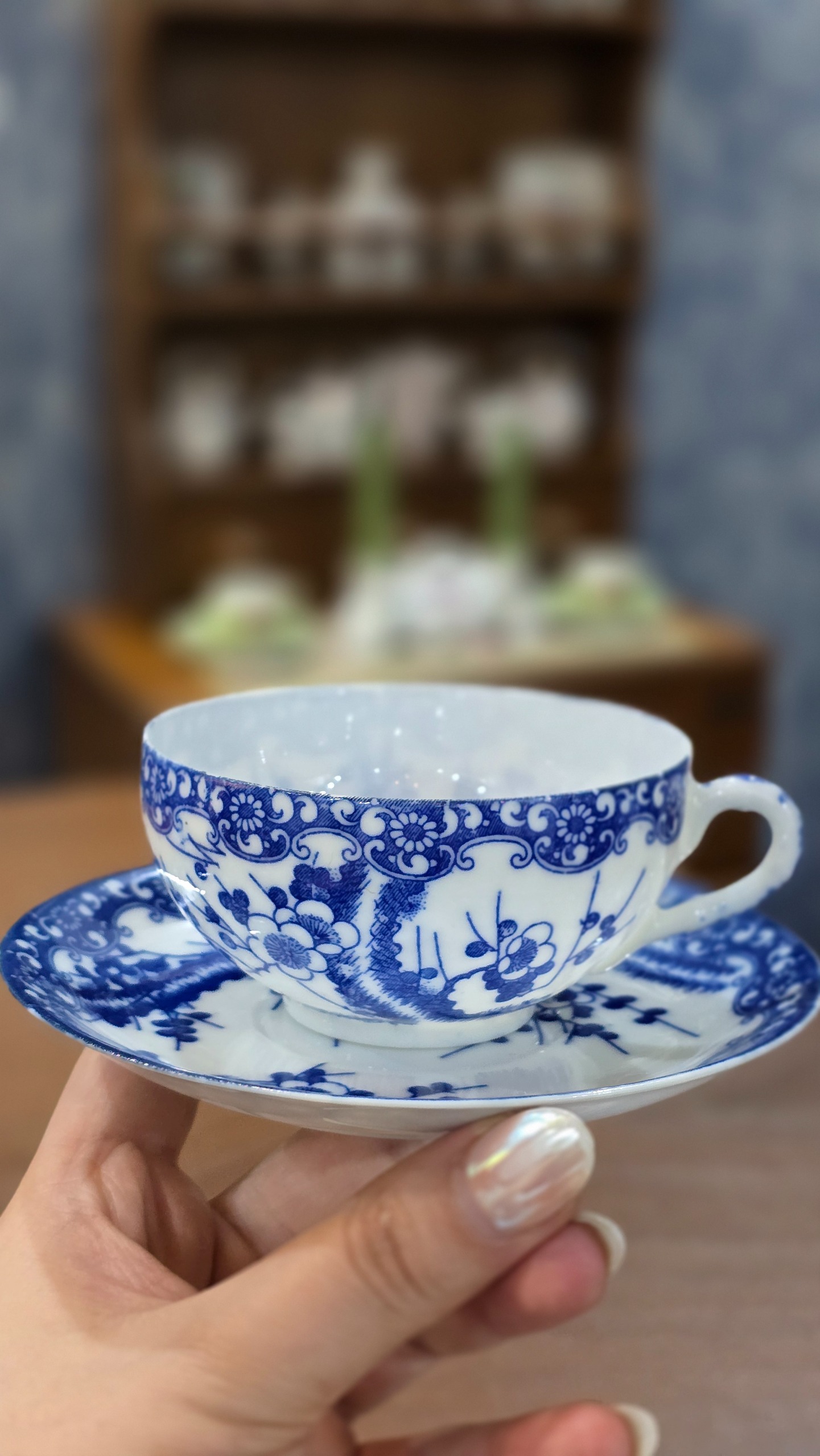 فنجان نعلبکی شیر خوری قاجاری قلم آبی