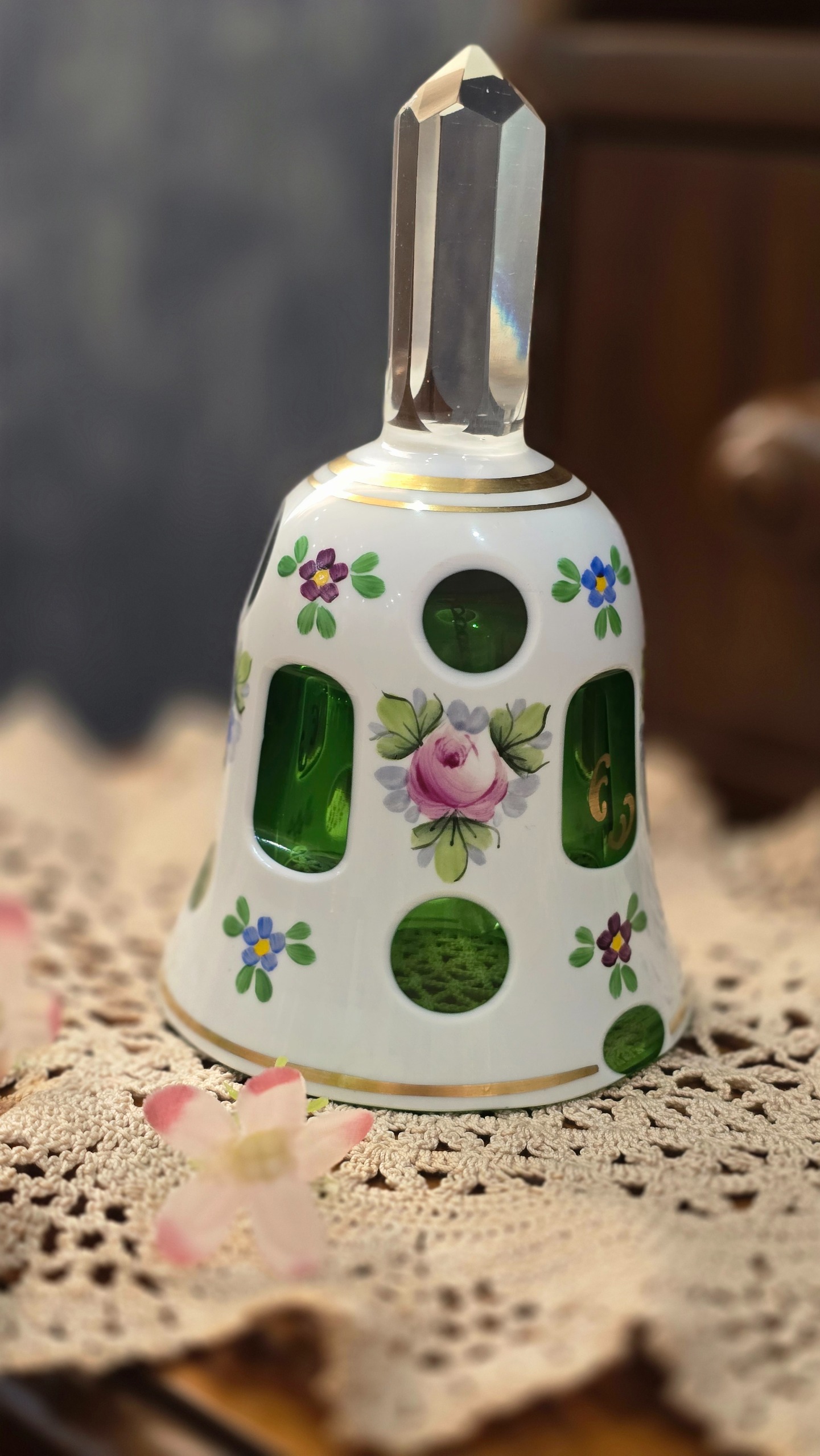 زنگوله ی سه پوست آنتیک کریستال چک(توضیحات دارد )
