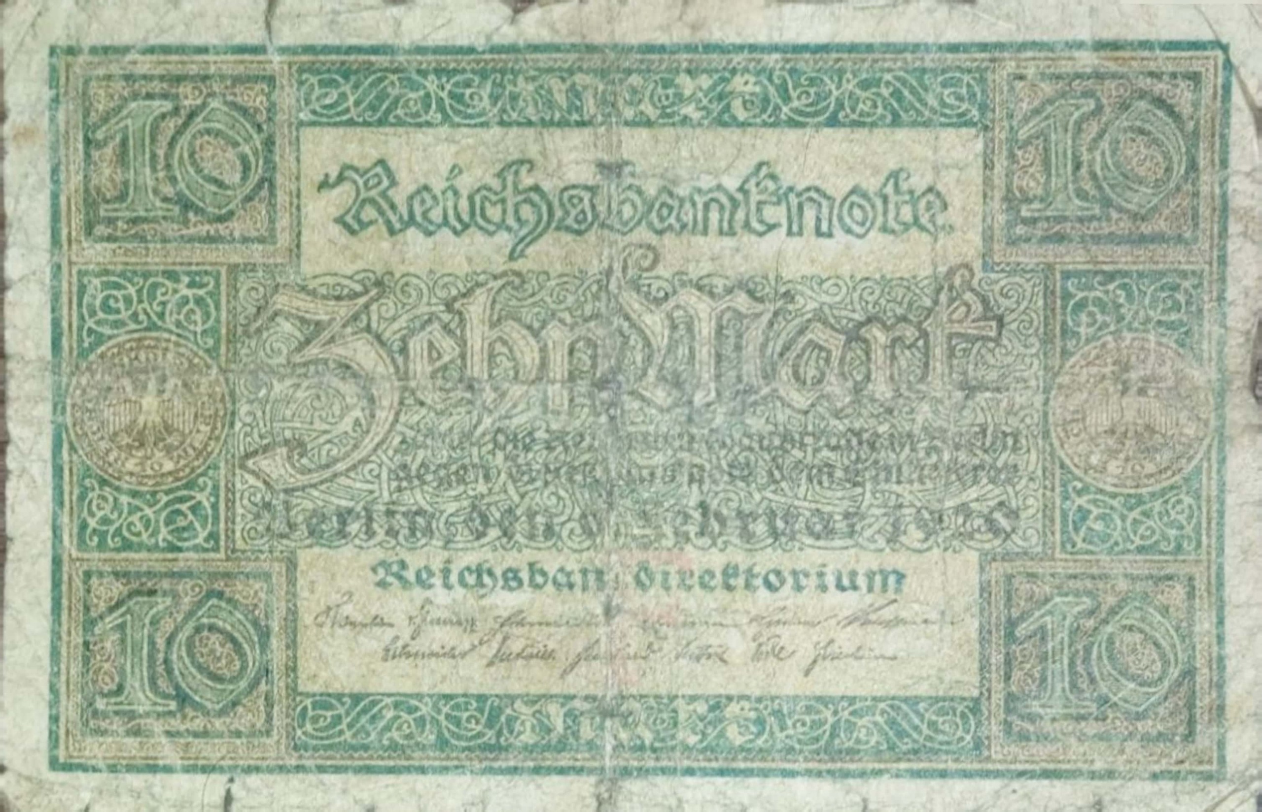 اسکناس قدیمی 10 مارک سال 1920 آلمان