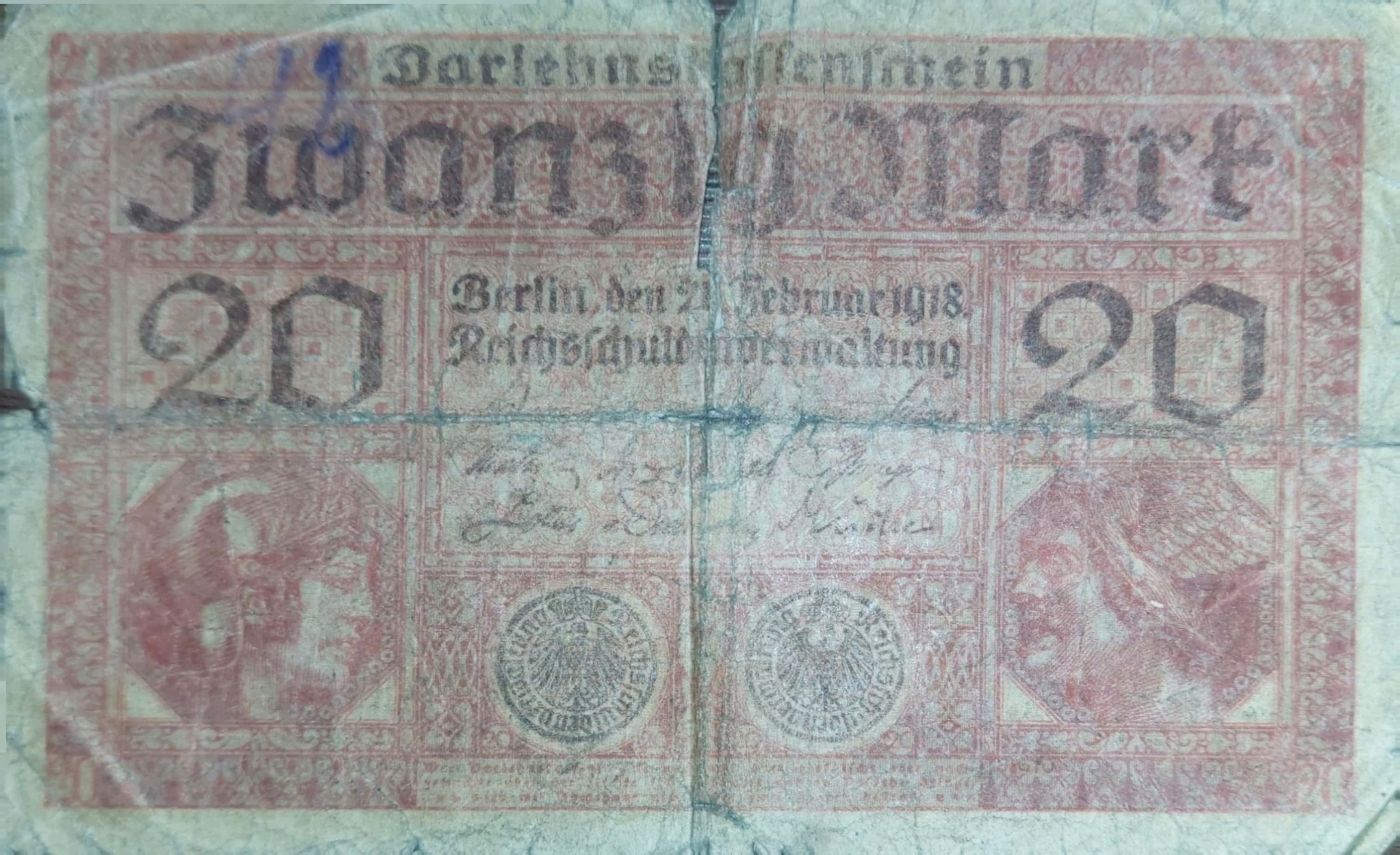 اسکناس20مارک آلمان سال1918 دوره جنگ جهانی اول