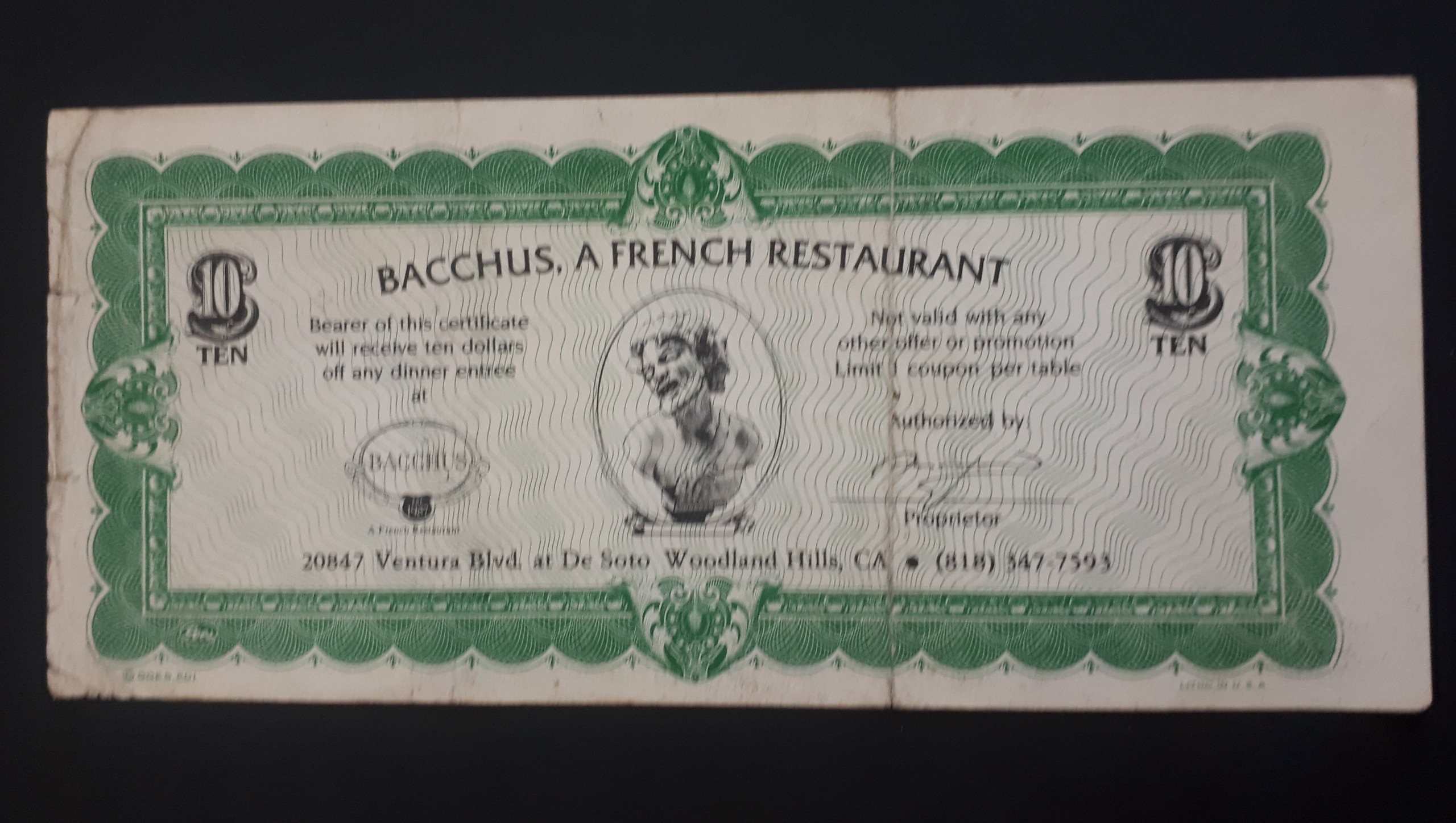 اوراق کوپن رستوران فرانسوی قدیمی , 10 دلار