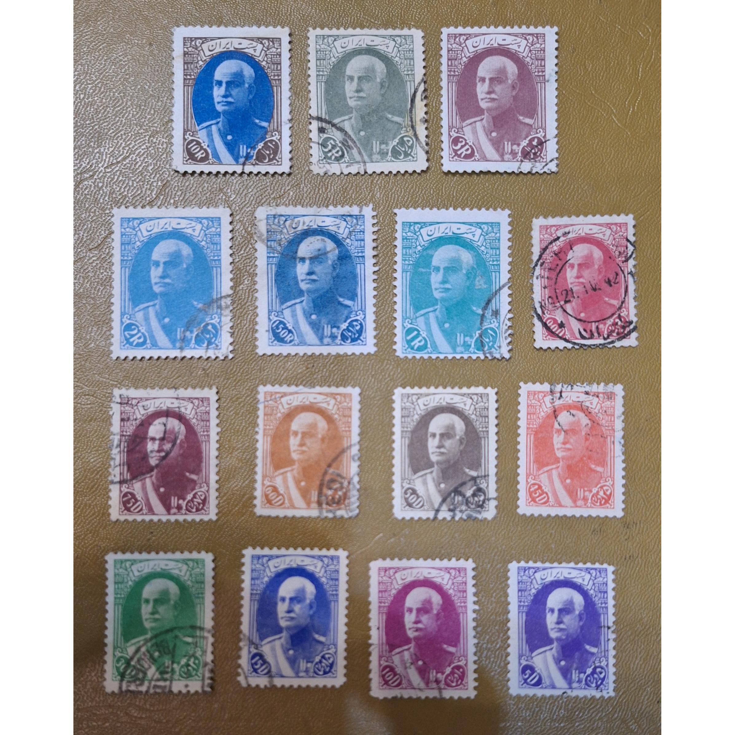 15 تمبر رضا شاه پهلوی سربرهنه بی زیر نویس 1316