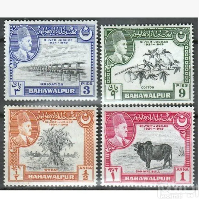 4 تمبر خارجی سیلور جوبیلی بهاوالپور پاکستان 1949