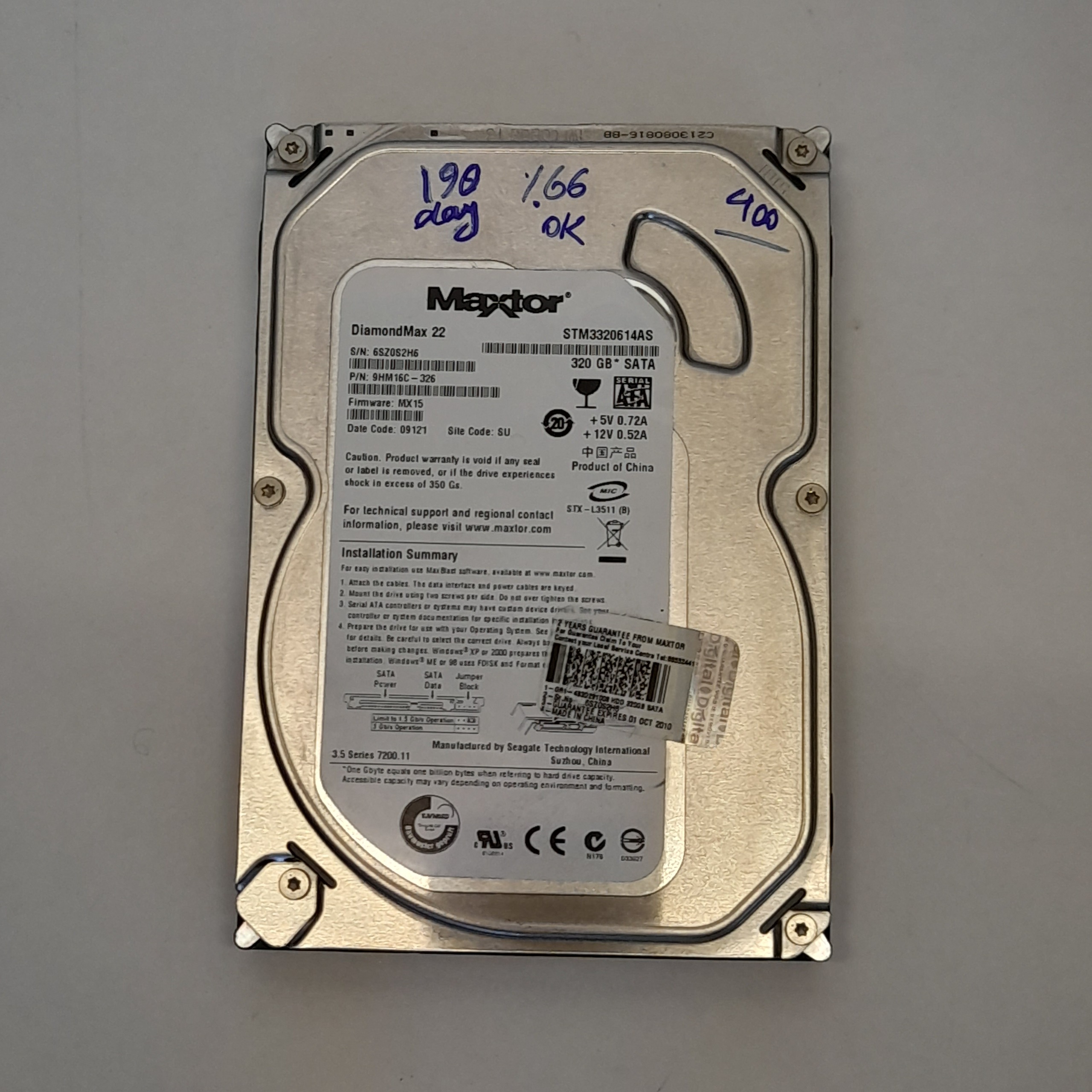 هارد 320 گیگ مکستور با هلث 66 کم کار